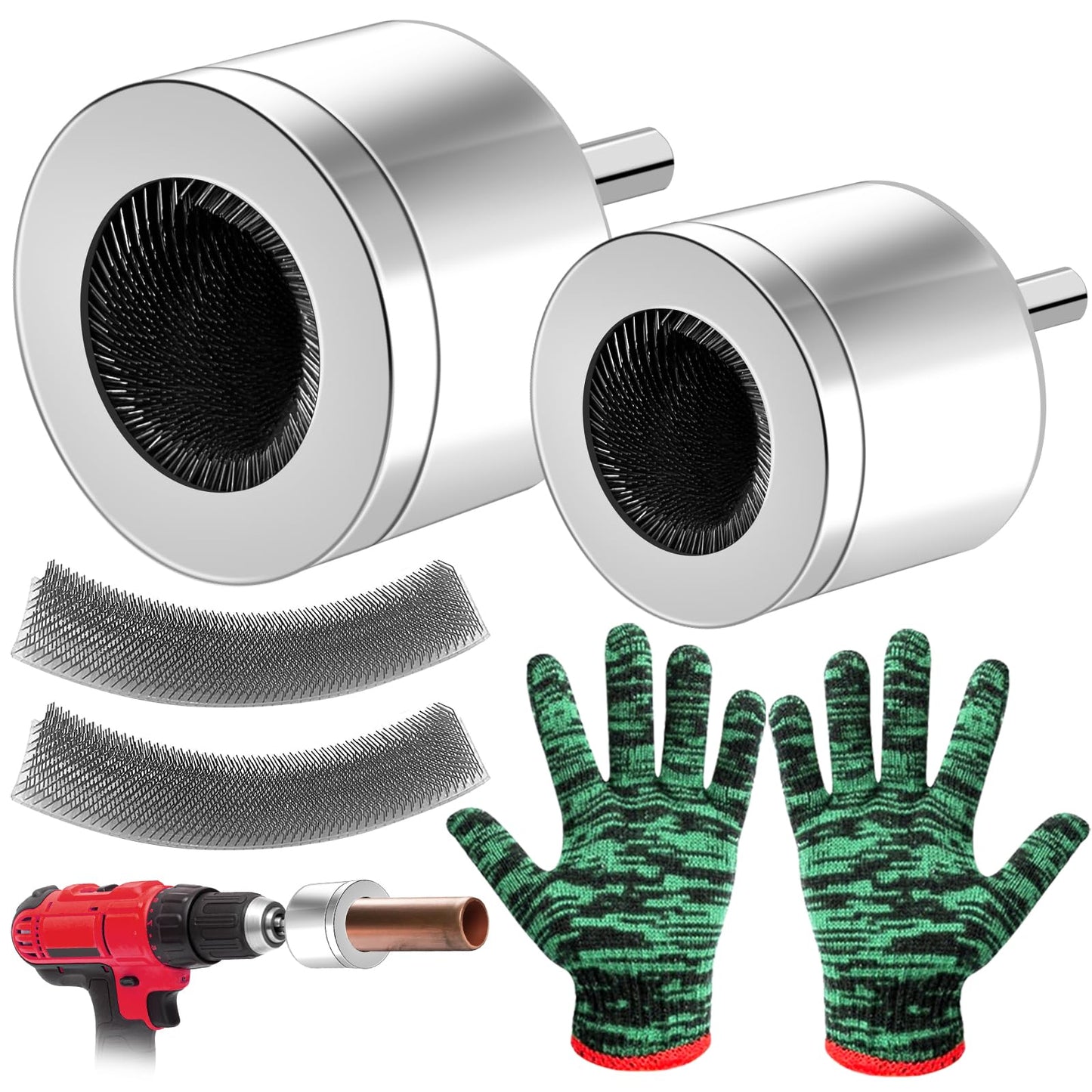 2PCS Copper Pipe Cleaner for Drill 15mm &22mm Pipe Cleaners Plumbing 4PCS Repacement Brushes & Gloves Copper Pipe Deburring Tool 15mm 22mm Copper Pipe