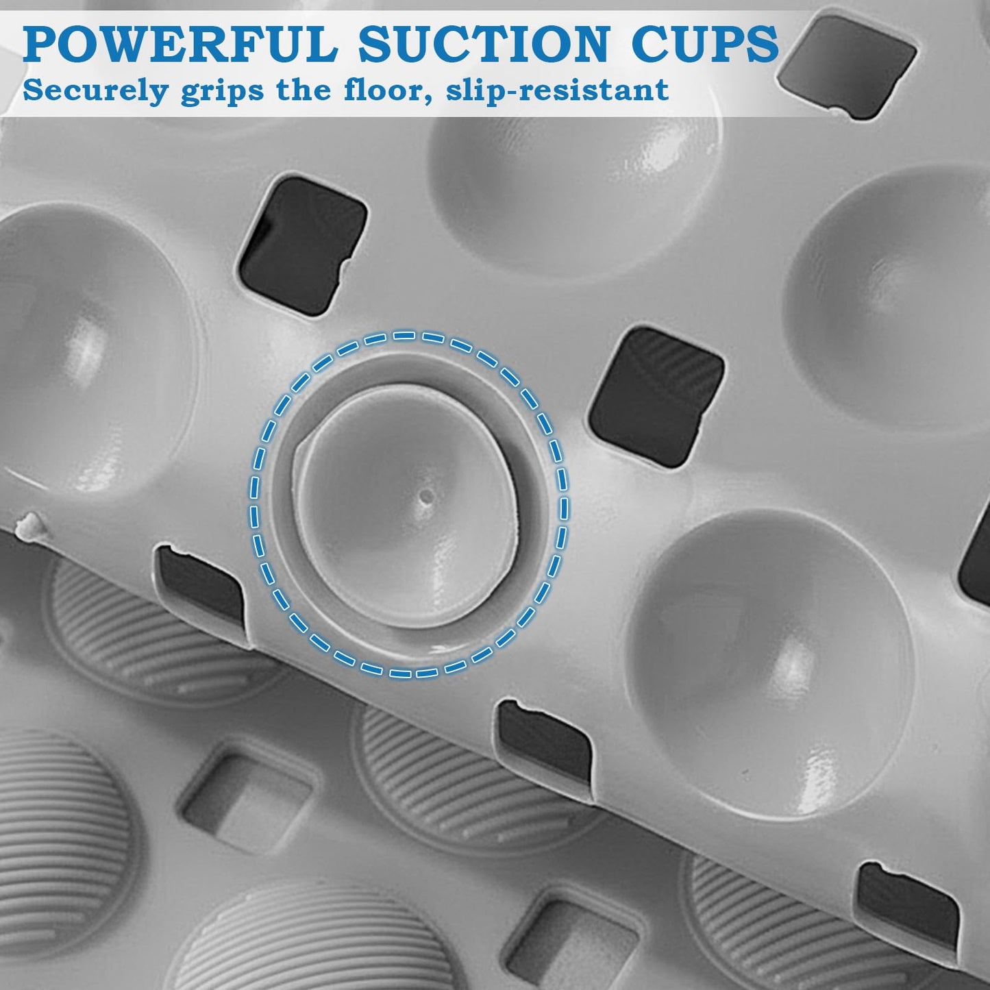 Culinavog Square Shower Mat With Powerful Suction Cups, Bath Mat Non Slip Anti Mould, PVC with Strong Suction Cups Grip and Drain