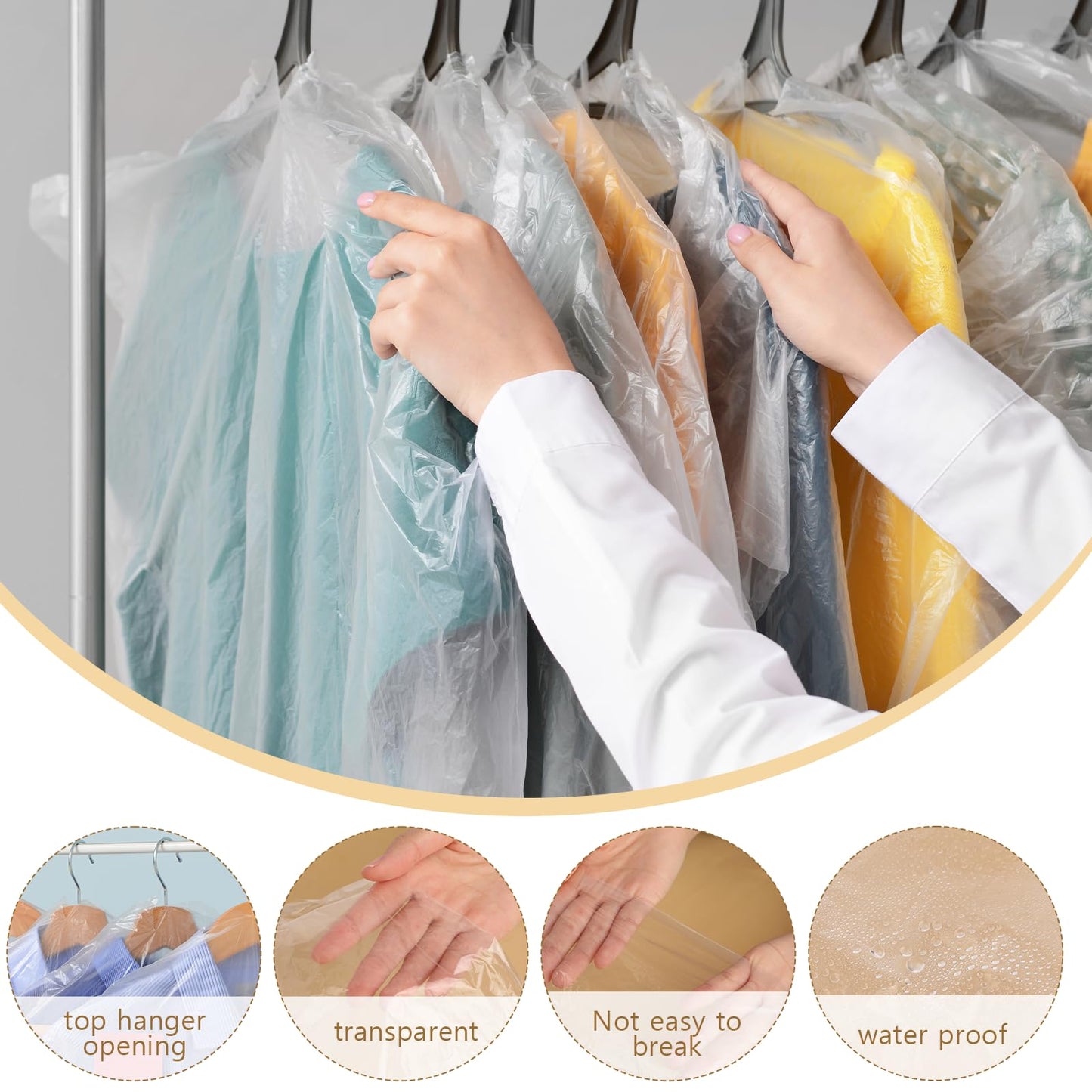 30 Pack Plastic Dry Cleaning Bags Clear Garment Bags for Hanging Clothes 3 Sizes Clothes Covers Dust-proof Clothing Protector Covers for Coat Shirt