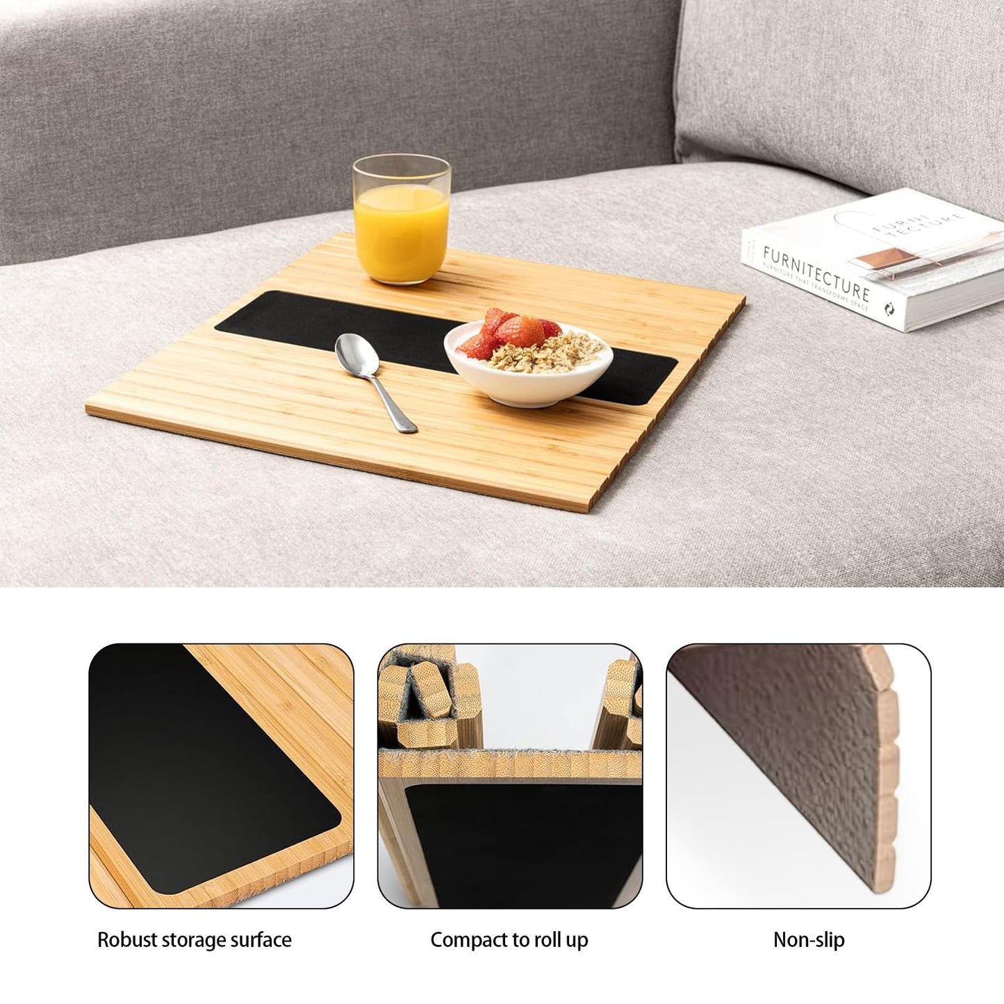 Sofa Arm Tray, Wooden Armchair Tray Sofa Trays Foldable Sofa Arm Table for Drinks Remote Snacks Phone Magazine(Natural Wood Colour)
