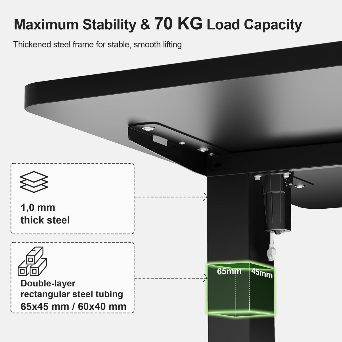 JUMMICO Electric Standing Desk 140x60cm – Height Adjustable with USB Charging, Sedentary Reminder, Memory Heights for Home Office Use, Black