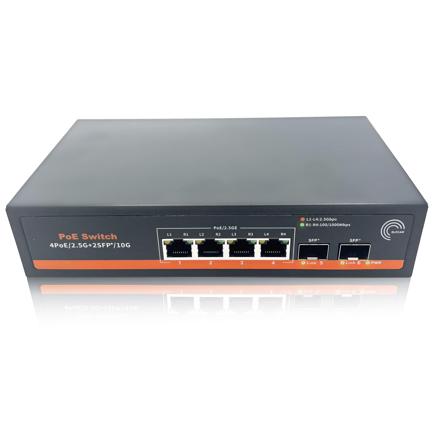 Elfcam? - 10Gb PoE Fiber Optic Switch, with 2 Ports 10G SFP+ and 4 Ports 2.5 Gigabit Ethernet RJ45 PoE, Plug & Play Unmanaged (2x10G SFP+, 4x2,5G RJ45