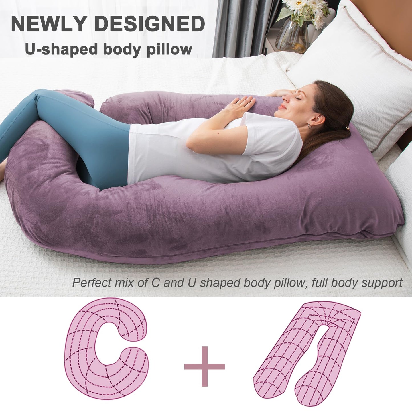 TaiBest U Shaped Full Body Pregnancy Pillow with Removable Cover for Maternity Women,Pregnancy Pillows for Sleeping,Support for Back, Legs, Belly,55