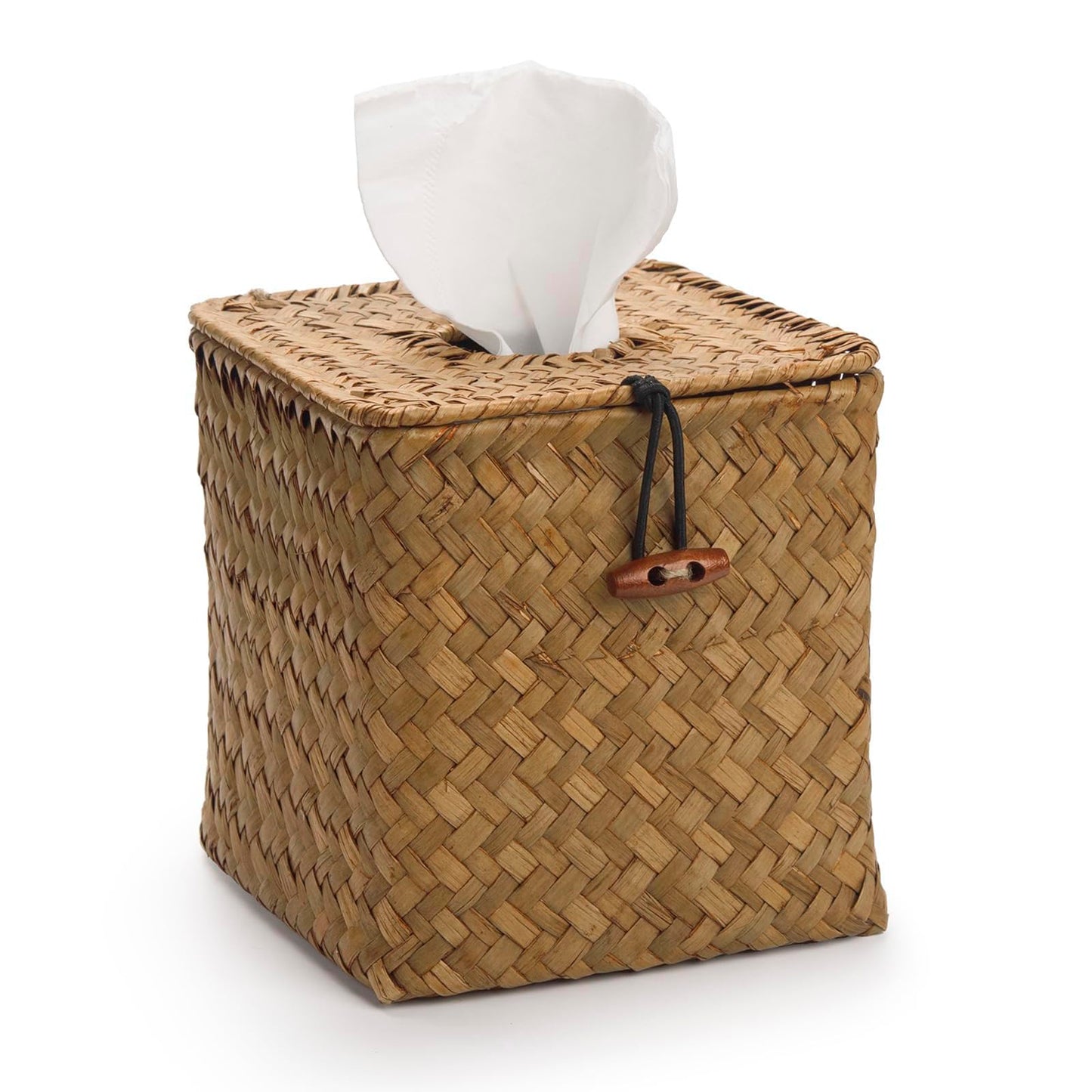 Tissue Box Cover Square, Seagrass Tissue Box Holder, Woven Facial Tissue Holder, Decorative Rattan Wicker Tissue Cover for Dinner Table, Living Room,