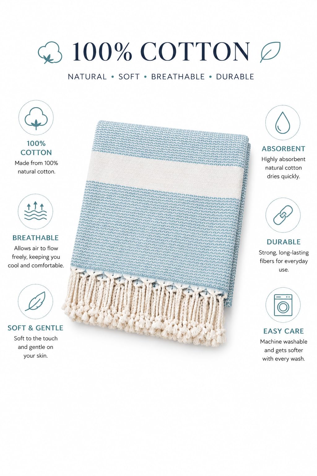 Babila Turkish Hammam Peshtemal Towel | Lightweight & Quick-Drying & Absorbent | Turkish Travel, Spa & Beach Towel | Soft, Compact & Versatile