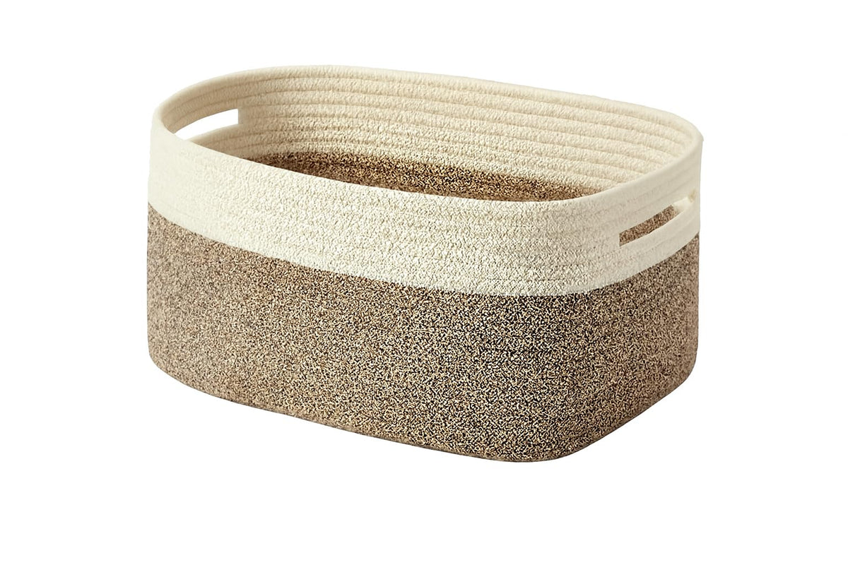 Large Handmade Cotton Rope Storage Basket with Handles - Nordic Style for Home, Toys Nursery Decor, Skin Care & Desktop Organizer