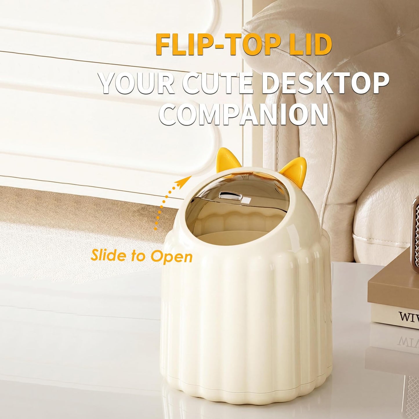 Utiant Small Bin with Lid, 1.3L Cute Cat Desk Bin Mini Rubbish Bin