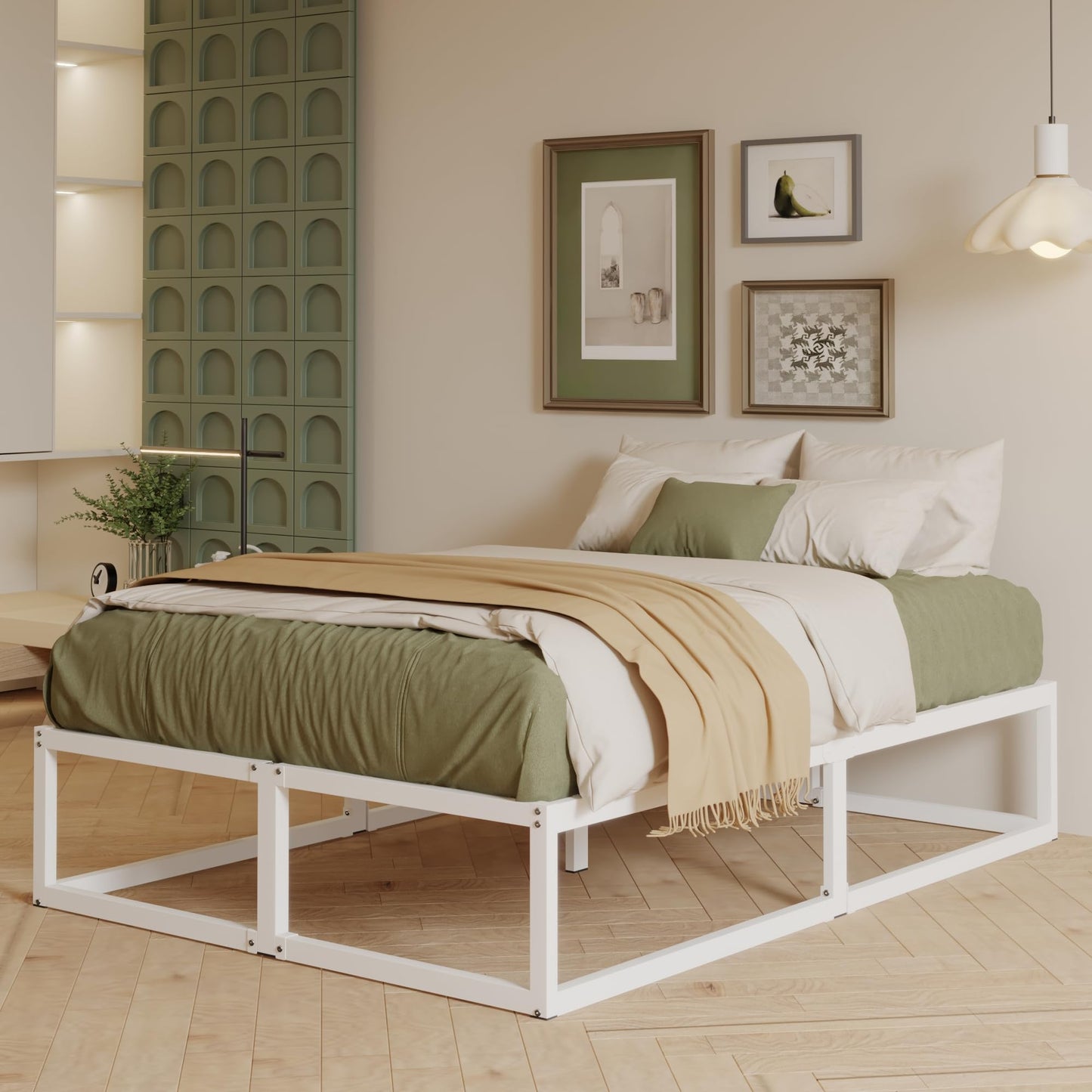 EMODA Super King Bed Frame 36cm High with Steel Slats Support, White