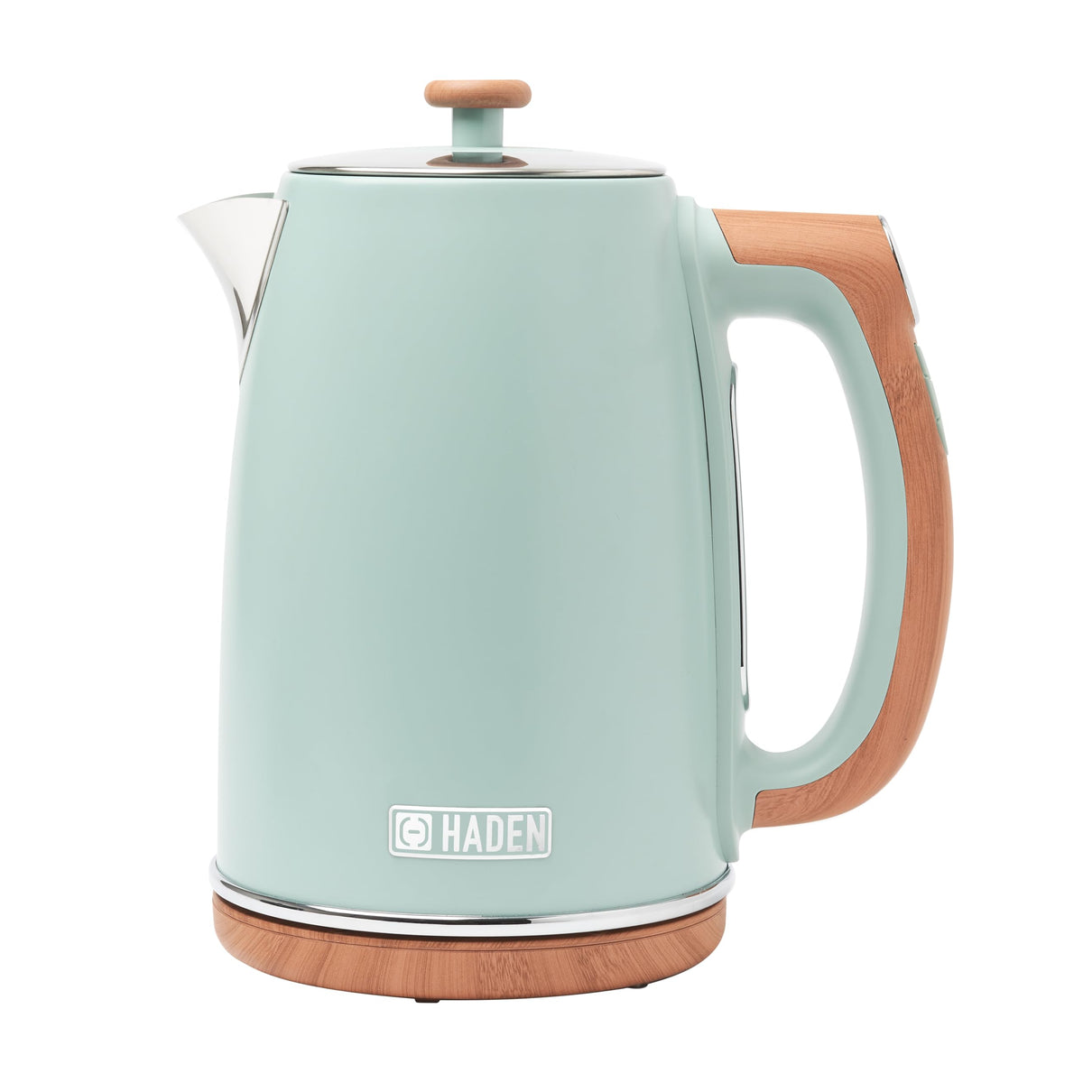 Haden Dorchester Temperature Control Kettle - 3000w Rapid Boil, Wood Effect Finish, 1.7litre - Green Stainless Steel Kettle - Overheat Protection -