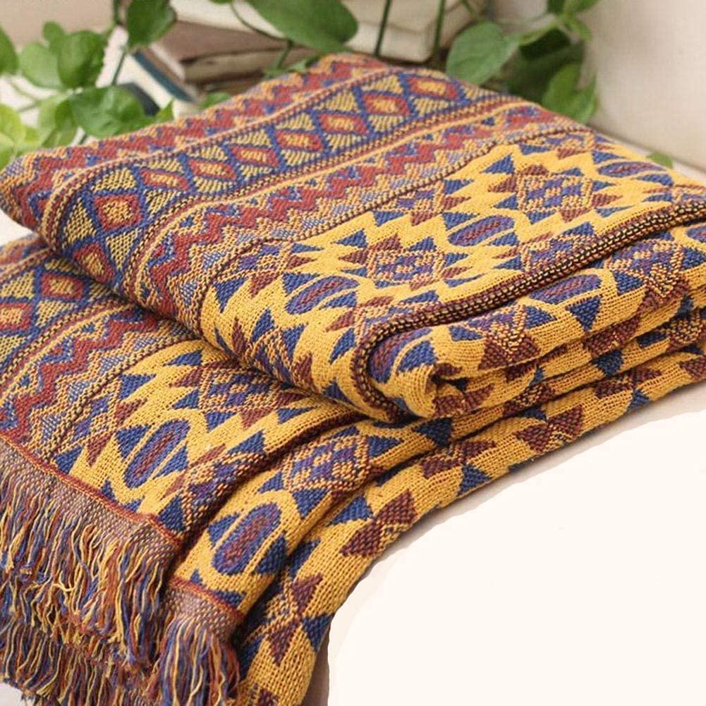 VANJOROY Bohemian Sofa Large Throw Blanket with Tassels, 100% Handwoven Cotton Knitted Armchair Throw for Seater,Settees,Couch and Bed (230x340cm/91 *