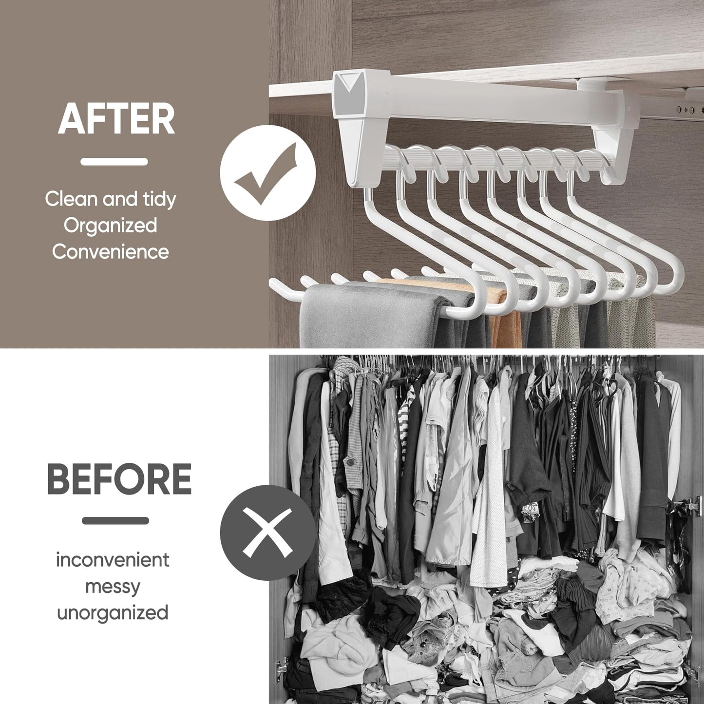 Pull Out Clothes Rail,Wardrobe Pull Out Clothes Rail (26-61CM) Steel Adjustable Clothe Rails For Trousers Clothing Storage, Space Saving (61CM)