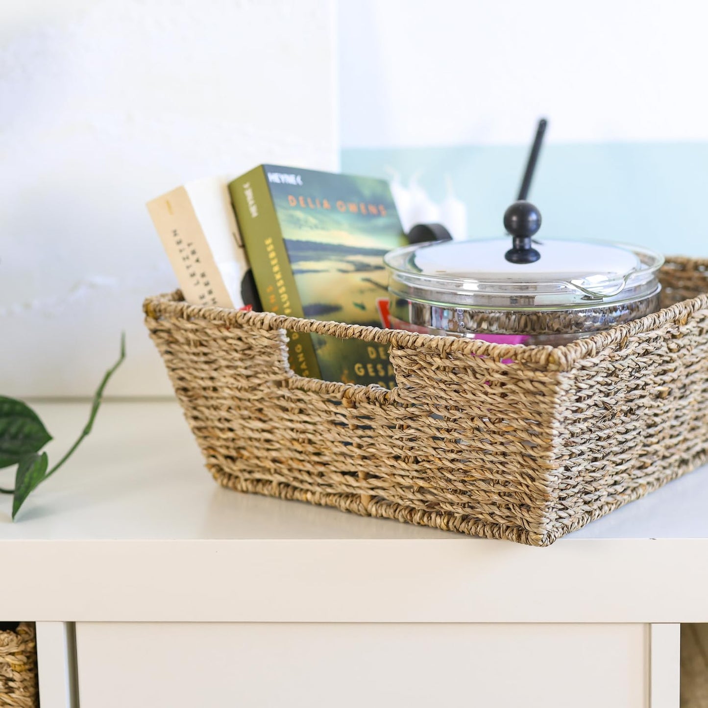 HMF Empty Gift Basket, Storage Basket, Braided Seagrass, Rectangular, 30 x 30 x 12 cm