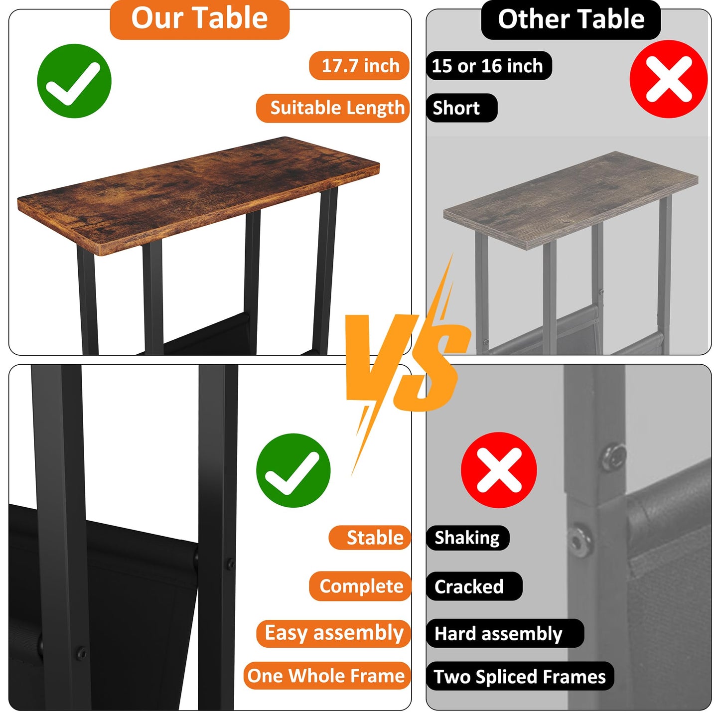 Yusong Small Narrow Side Table for Small Spaces, Slim End Table Magazine Table Nightstand with Storage Holder