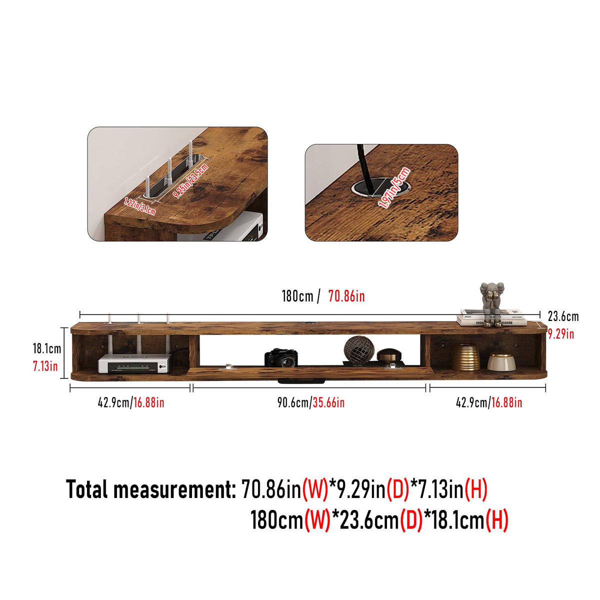 Pmnianhua Floating TV Unit, Wall Mounted TV Cabinet, Floating Shelves with Door, Modern Entertainment Media Console Center Large Storage TV Bench for