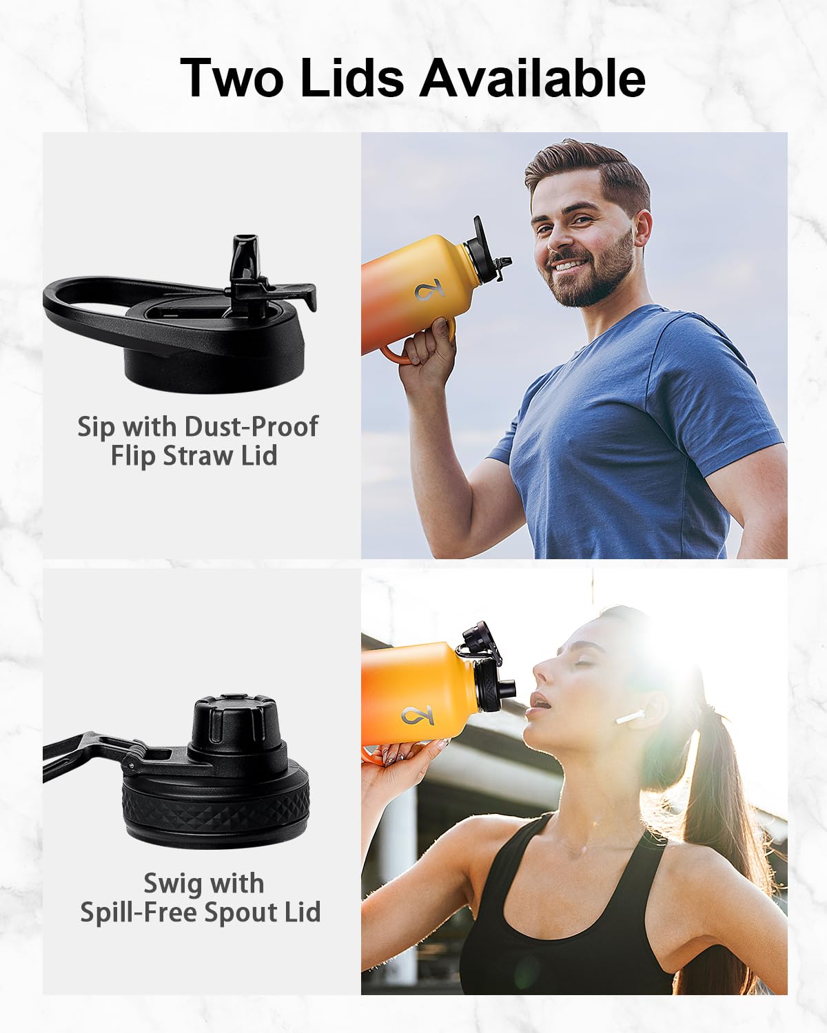 Trebo Insulated Water Bottle 2L, Stainless Steel Water Bottle 2L Metal Bottle 2L with Handle Metal Large Jug Travel Flask with Straw Spout Lid Mug