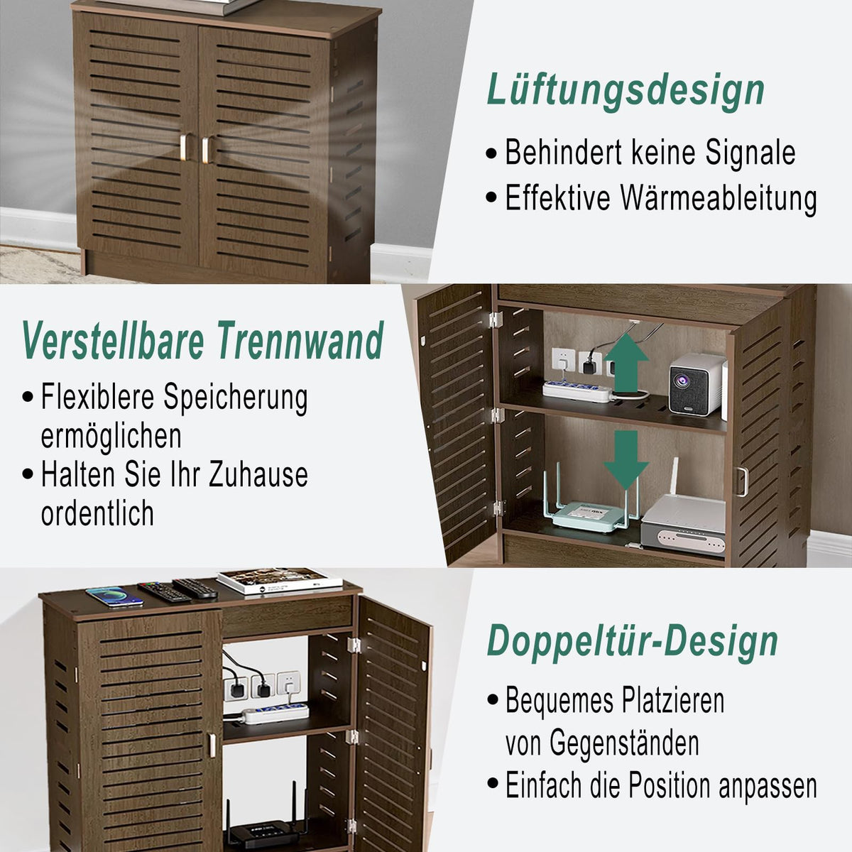 WiFi Router Storage Cabinet, Floor Standing WiFi Router Storage Box,Walnut