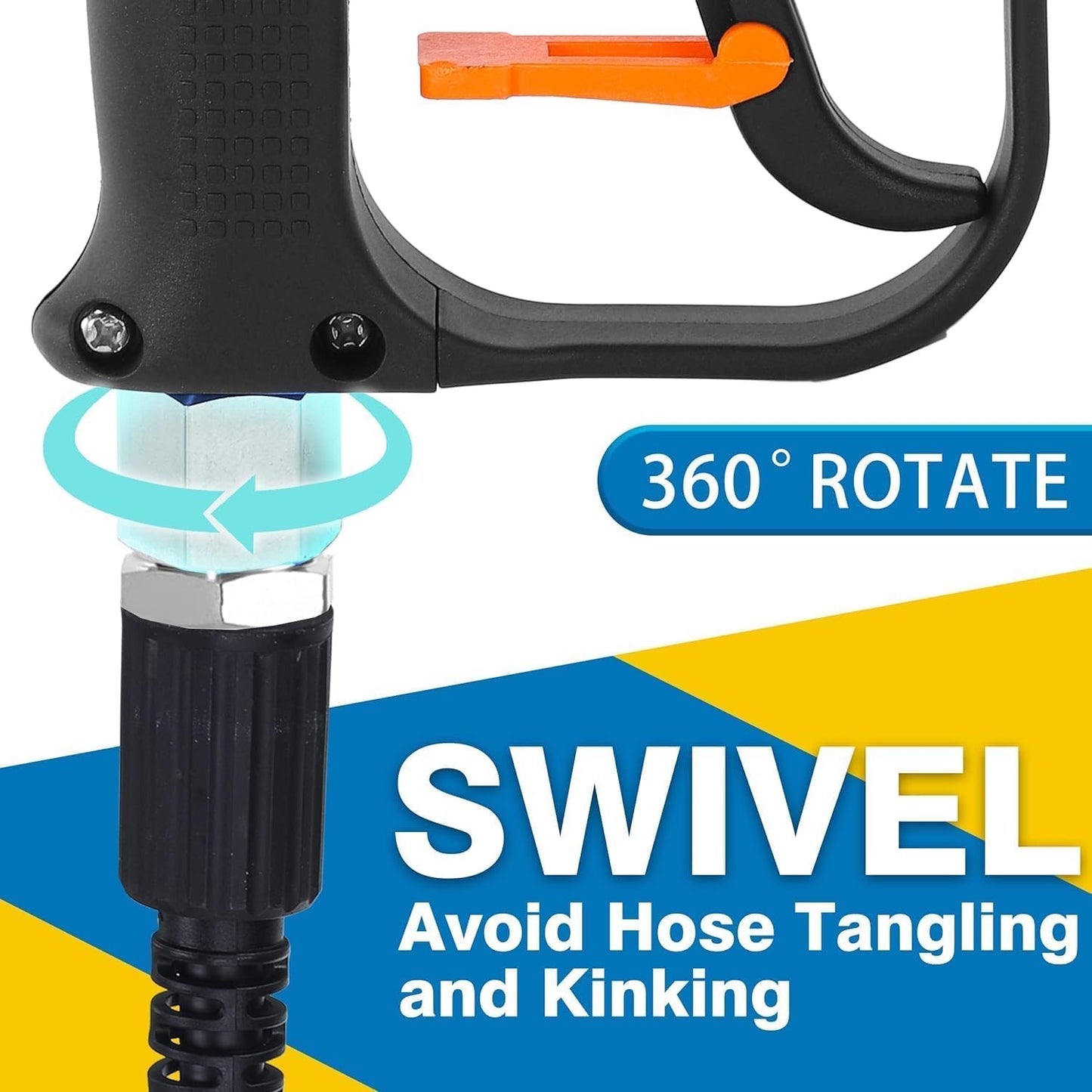 YUET High Pressure Washer Gun 360 Swivel Handle with 5 Water Nozzle Tip,Water Wash Cleaner for Car Cleaning Kit(M22 14MM Fitting Hose Connector & 1/4"