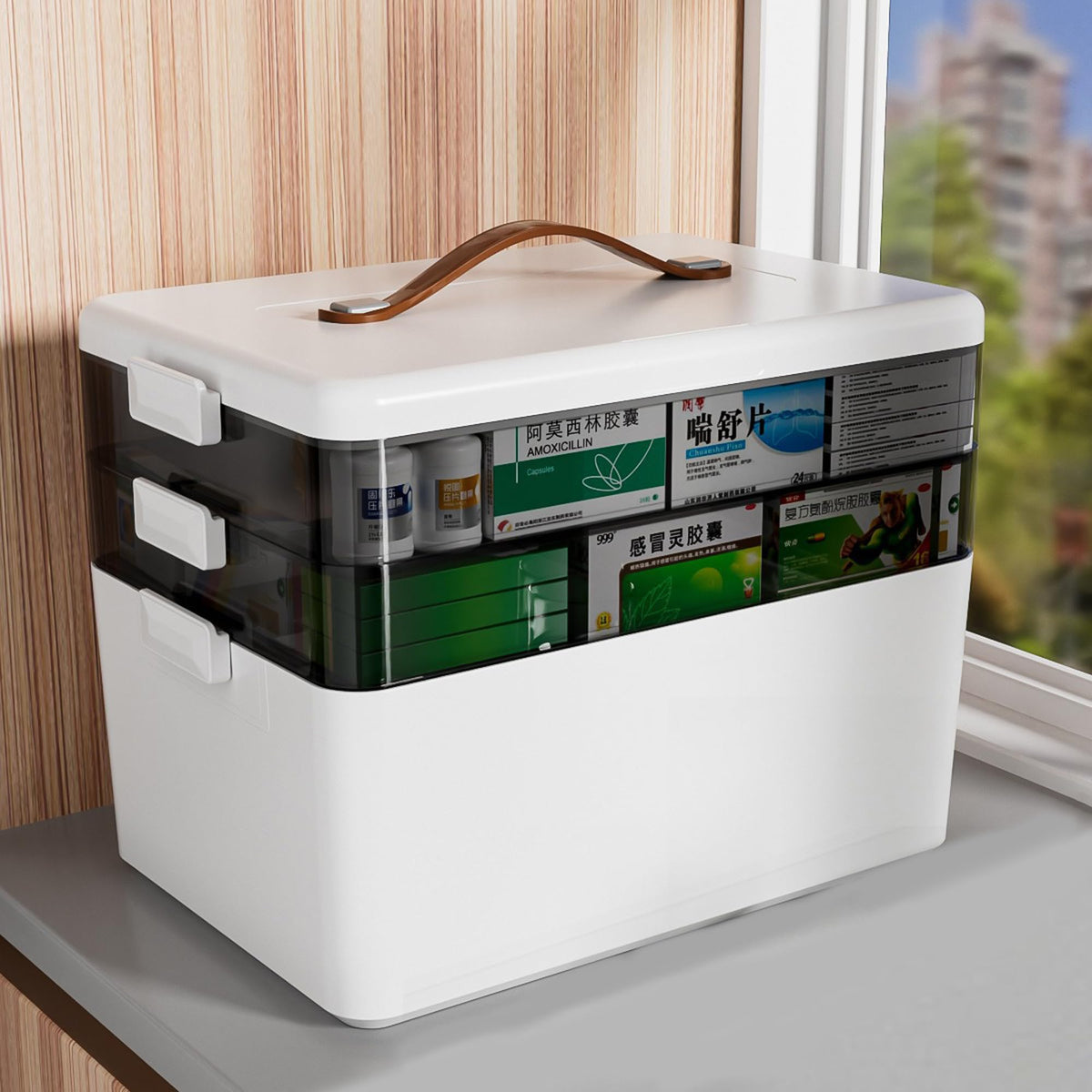 Bigingjia 3 Layer Large Medicine Storage Box Organiser With Handle,Portable Medicine Container First Aid Box with Lid,Multi-Grid Household Medication