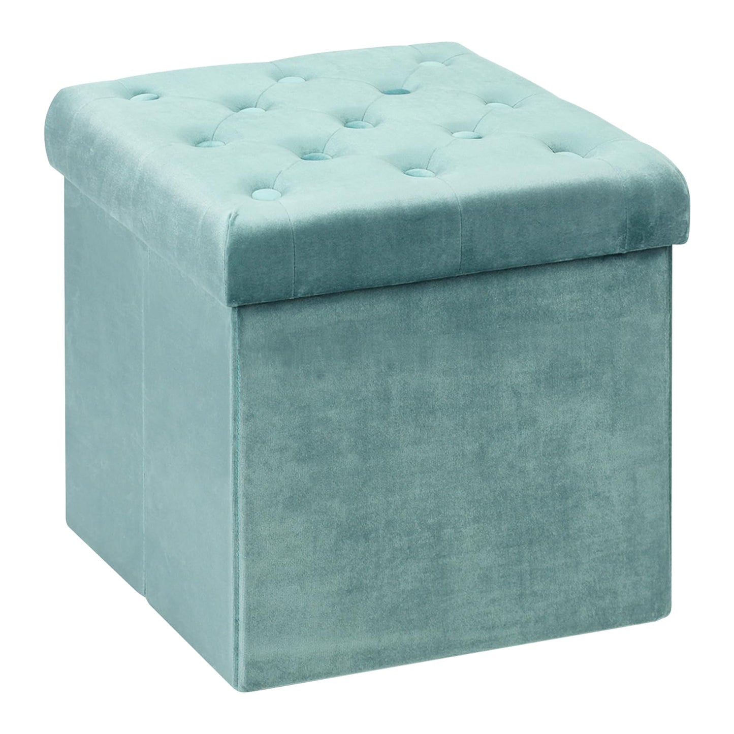 Bonlife Velvet Foldable Storage Ottoman Cube,Green Footstool with Lid,40cm