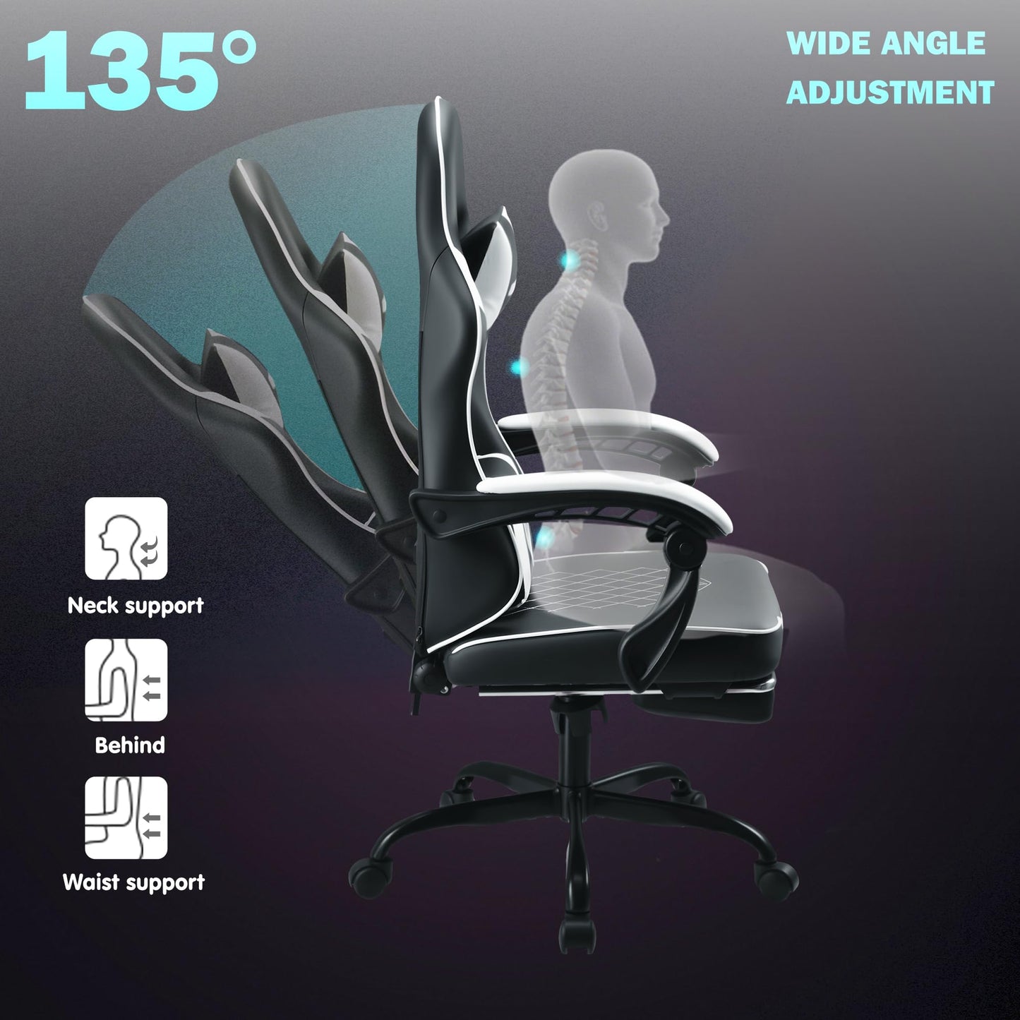 play haha Gaming Chair Ergonomic Gaming Chair with High-Density Foam & Breathable PU Leather 135-Degree Recline