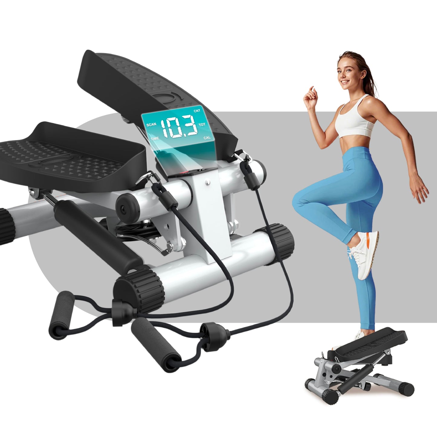 Niceday Mini Stepper Exercise Machine, Steppers with Resistance Bands, Step Machine Exerciser for Home, Up-Down Stepper with LCD Monitor, Space