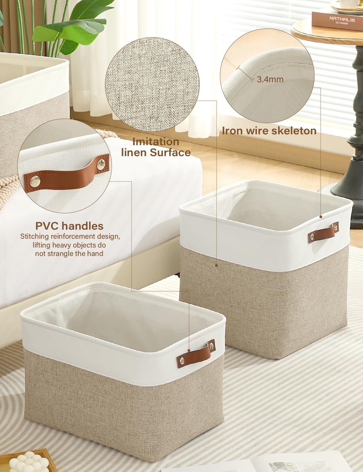 Bagnizer Foldable Storage Baskets for Shelves Closet 4PCS Fabric Large Organizer Box Bins with Handles Waterproof Canvas Box for Clothes, Pet Toys