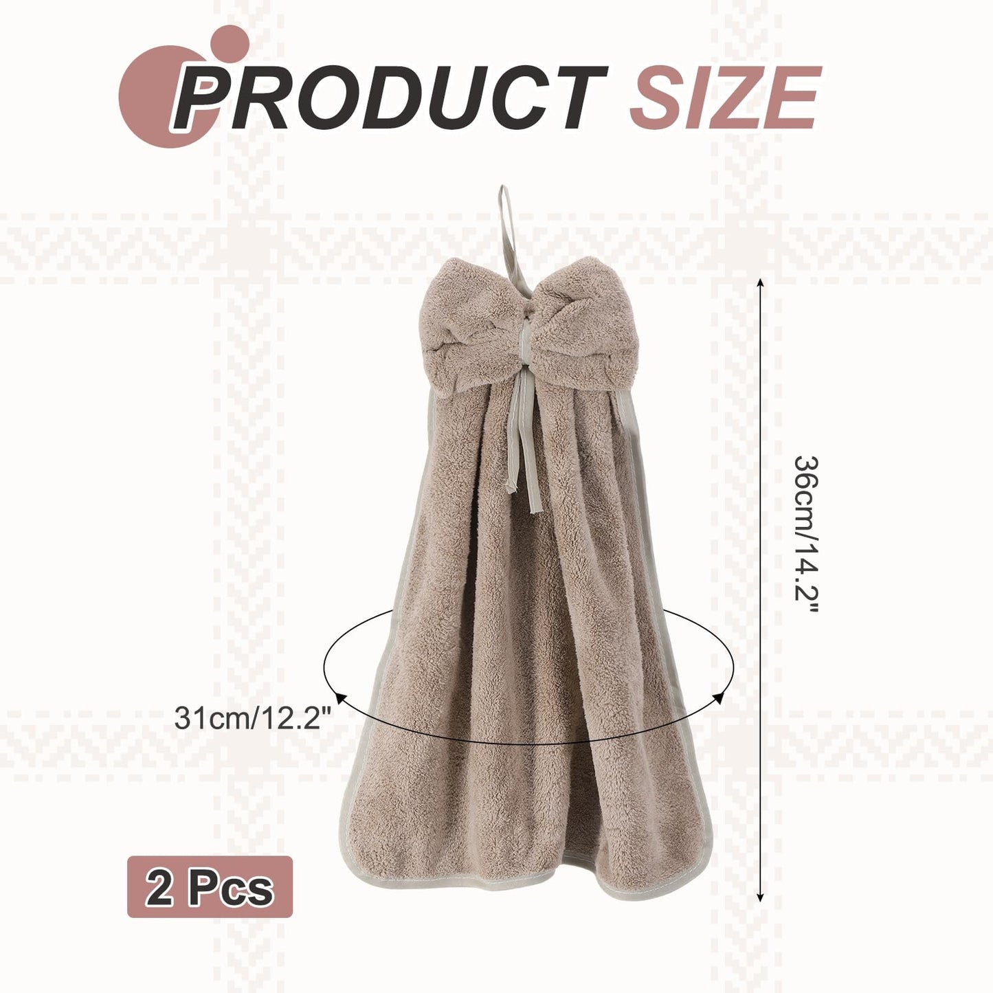 sourcing map 2Pcs Bow Hand Towels with Hanging Loop, 14.2" x 12.2" Soft Coral Fleece Microfiber Bowknot Hanging Hand Dry Towels Quick Dry and