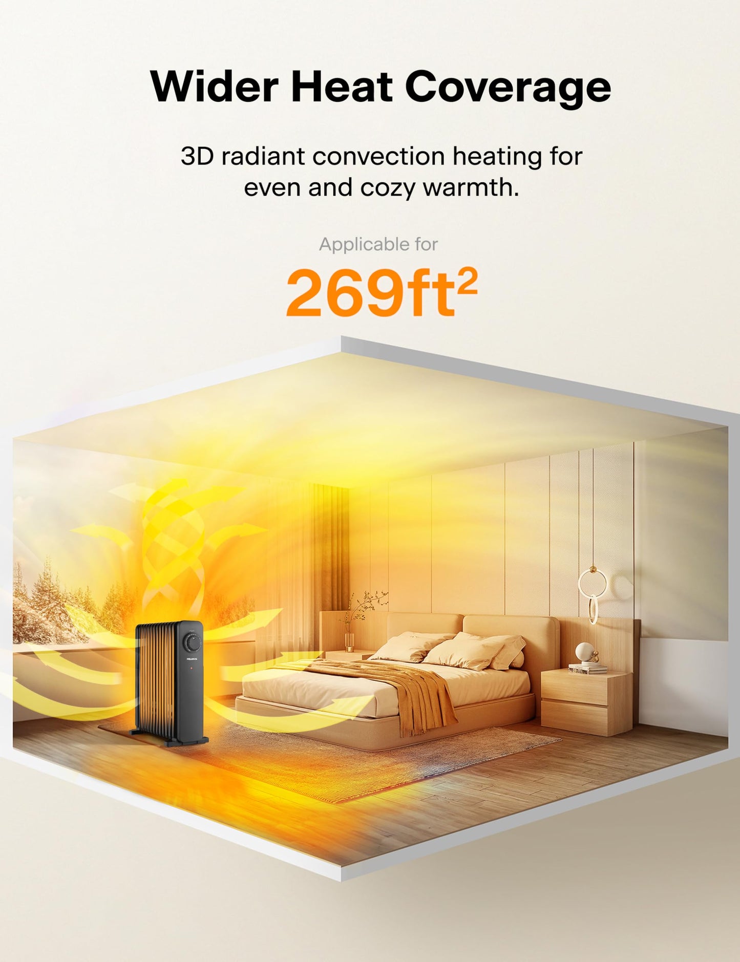 PELONIS PHOENIX 13M Oil Filled Radiator 2500W, Silent Space Heater - 13 Fins with Adjustable Thermostat, Black