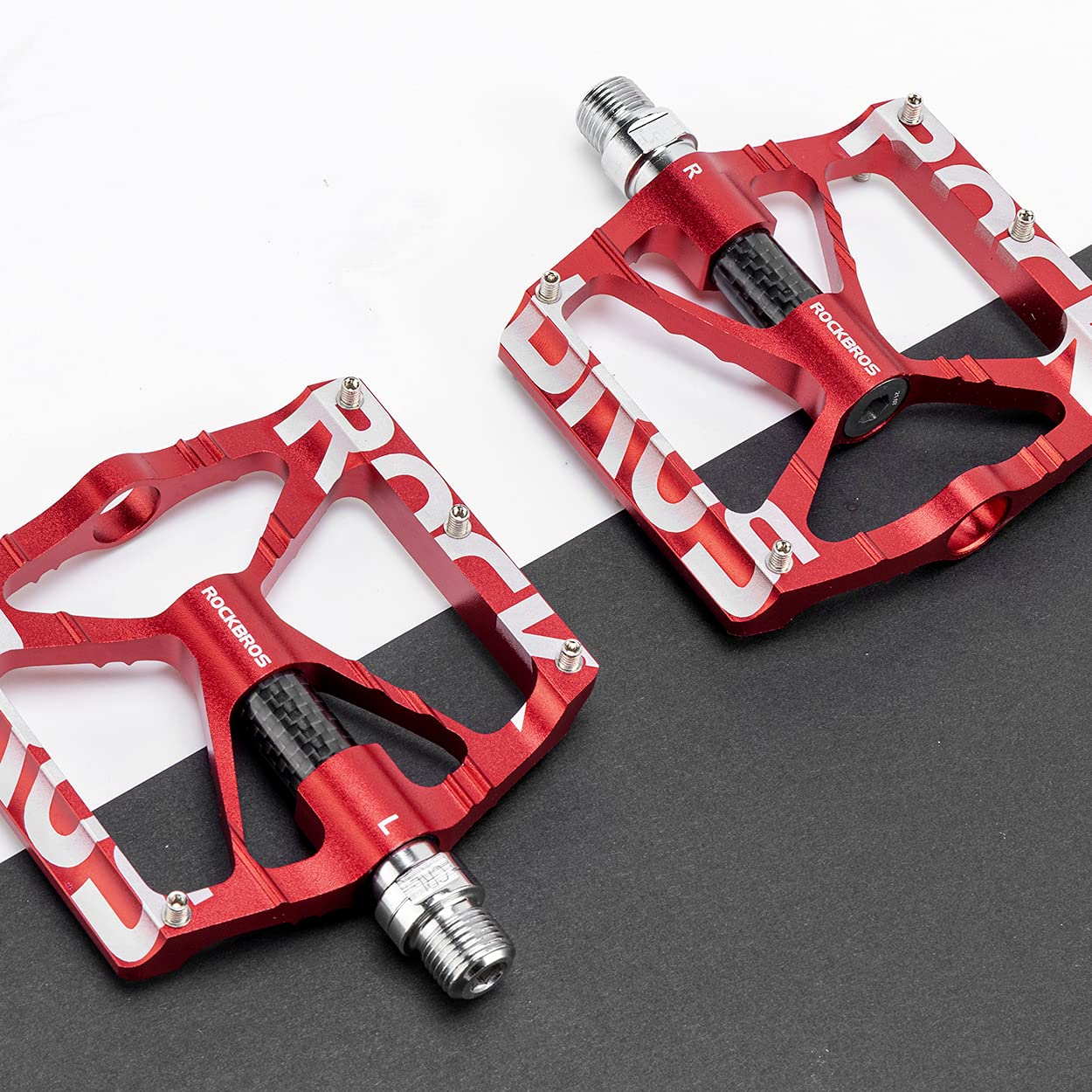ROCKBROS Bicycle Pedals 9/16 "Aluminum Alloy MTB Pedals With Sealed Bearings Non-slip Pedals Red