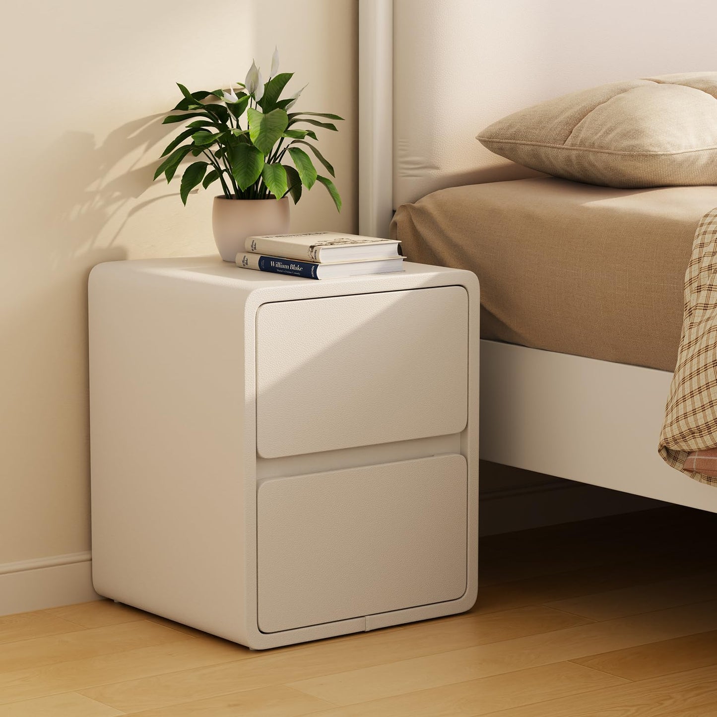 AQIMUELE Small Bedside Table, Narrow Bedside Cabinet with Drawers?Pre-assembled Slim Bedside Table with Leather Surface for Bedroom, 40cm (White)