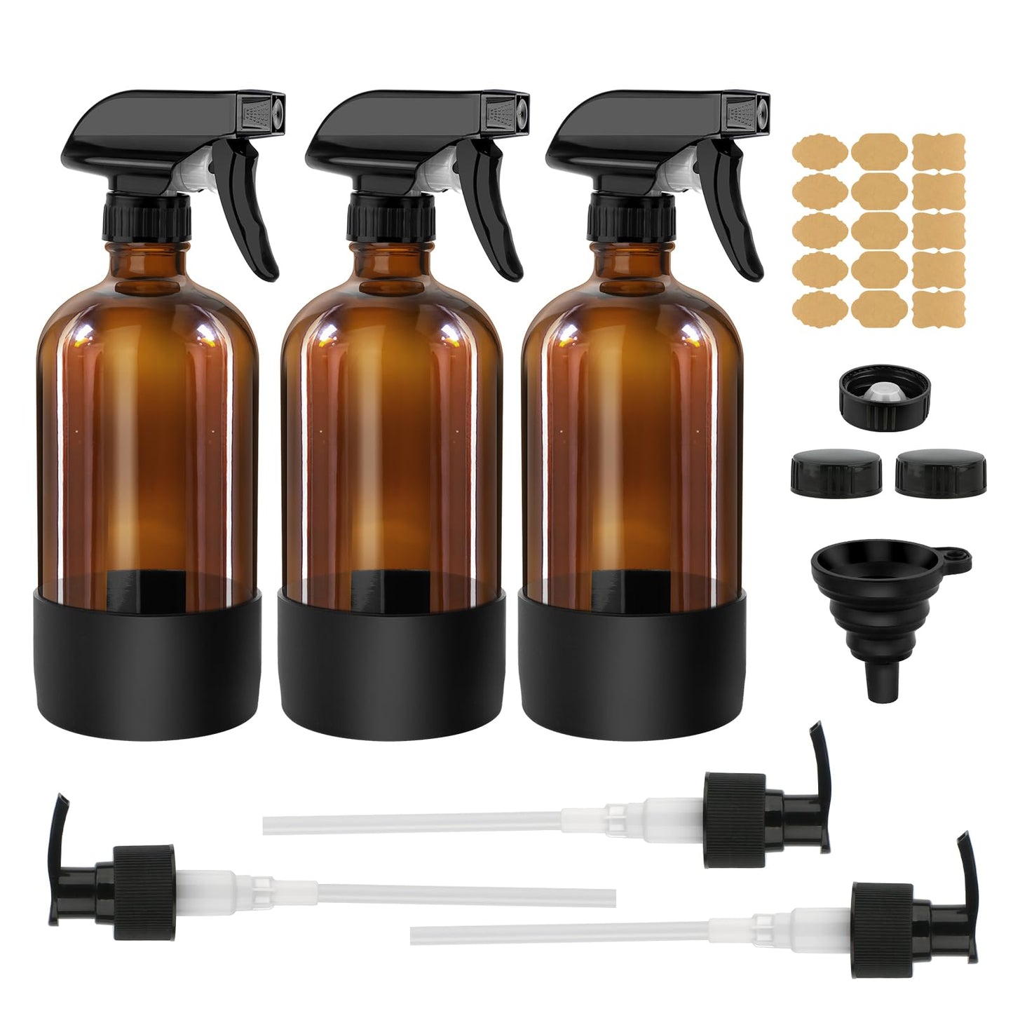 Didilor 3Pcs 500ml Glass Spray Bottles Amber Empty Water Spray Bottle for Hair Plant Gardening Essential Oils Refillable Spray Stream Settings with