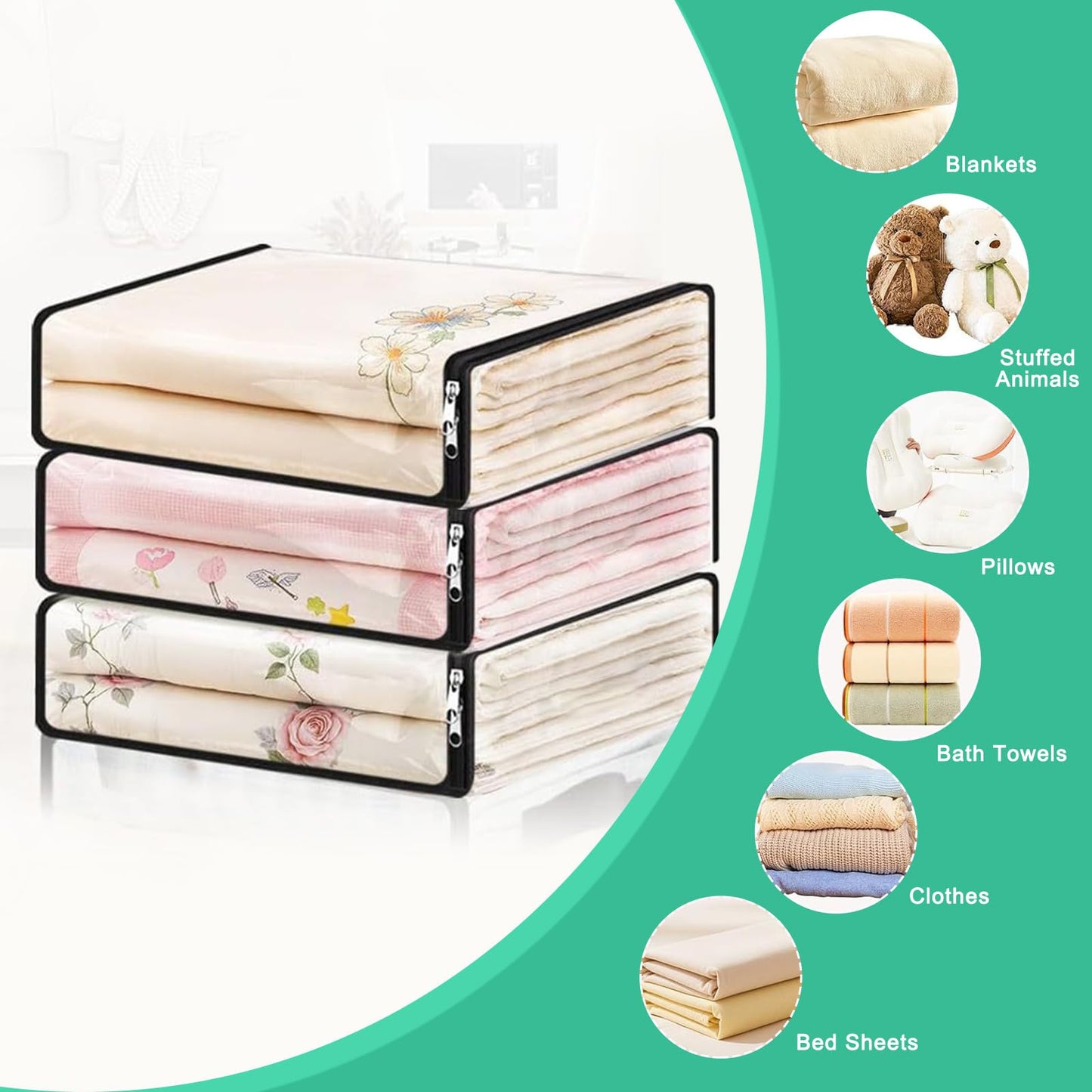 6 Pack Clear Storage Bags with Zips, 36L Foldable Clothes Storage Bags PVC Clothing & Wardrobe Storage Organiser Waterproof Loft Storage Bagsfor