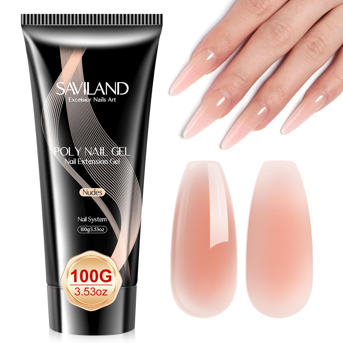 SAVILAND Nude Poly Nail Gel: Large 100g Nail Extension Poly Hard Gels Natural Nail Builder Extension Enhancement Long Lasting for Beginner Starter &