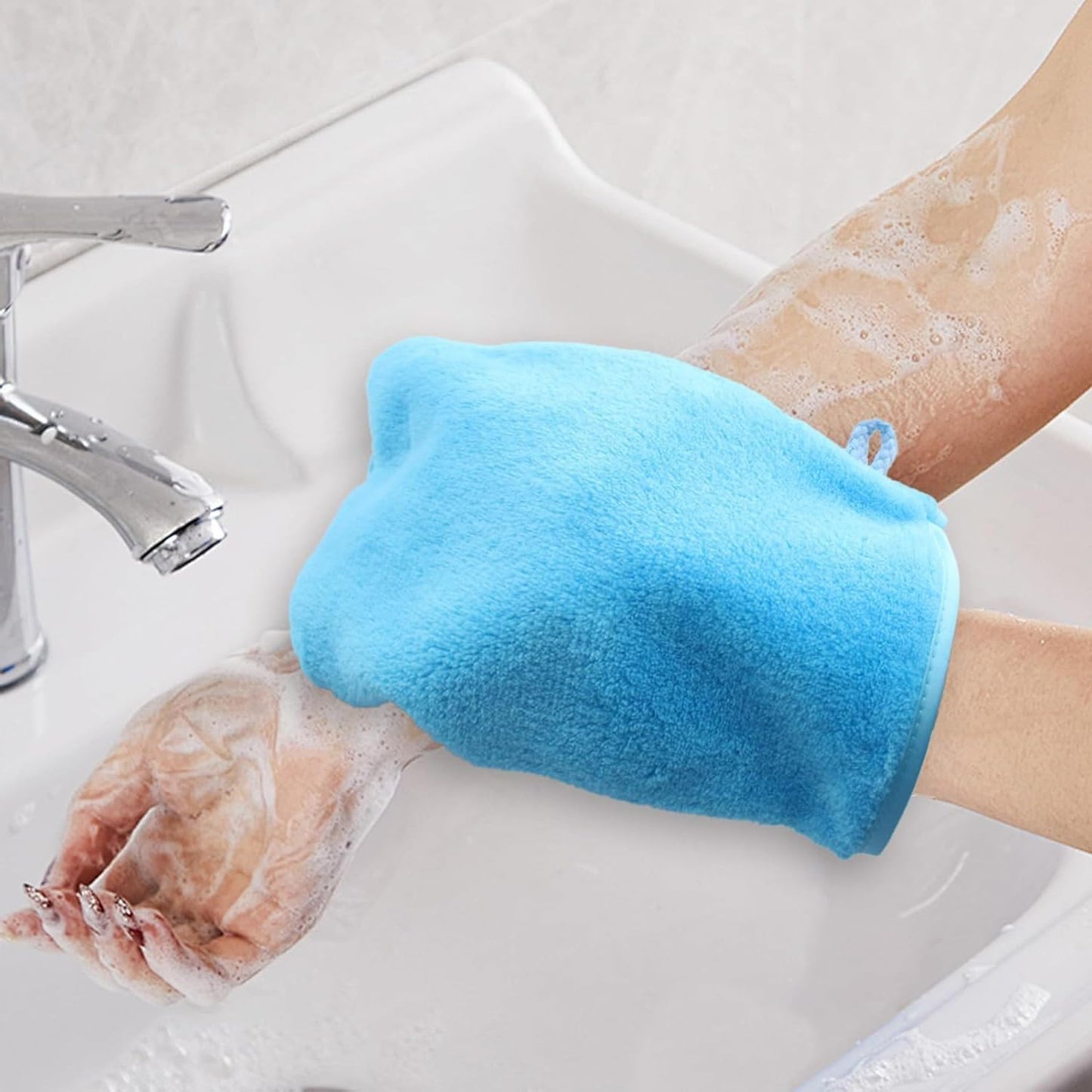 YUNYU Flannel Bath Gloves 5-Pack | Ultra-Soft Microfiber Wash Mitts for Adults & Kids | Reusable Exfoliating Bath & Shower Gloves