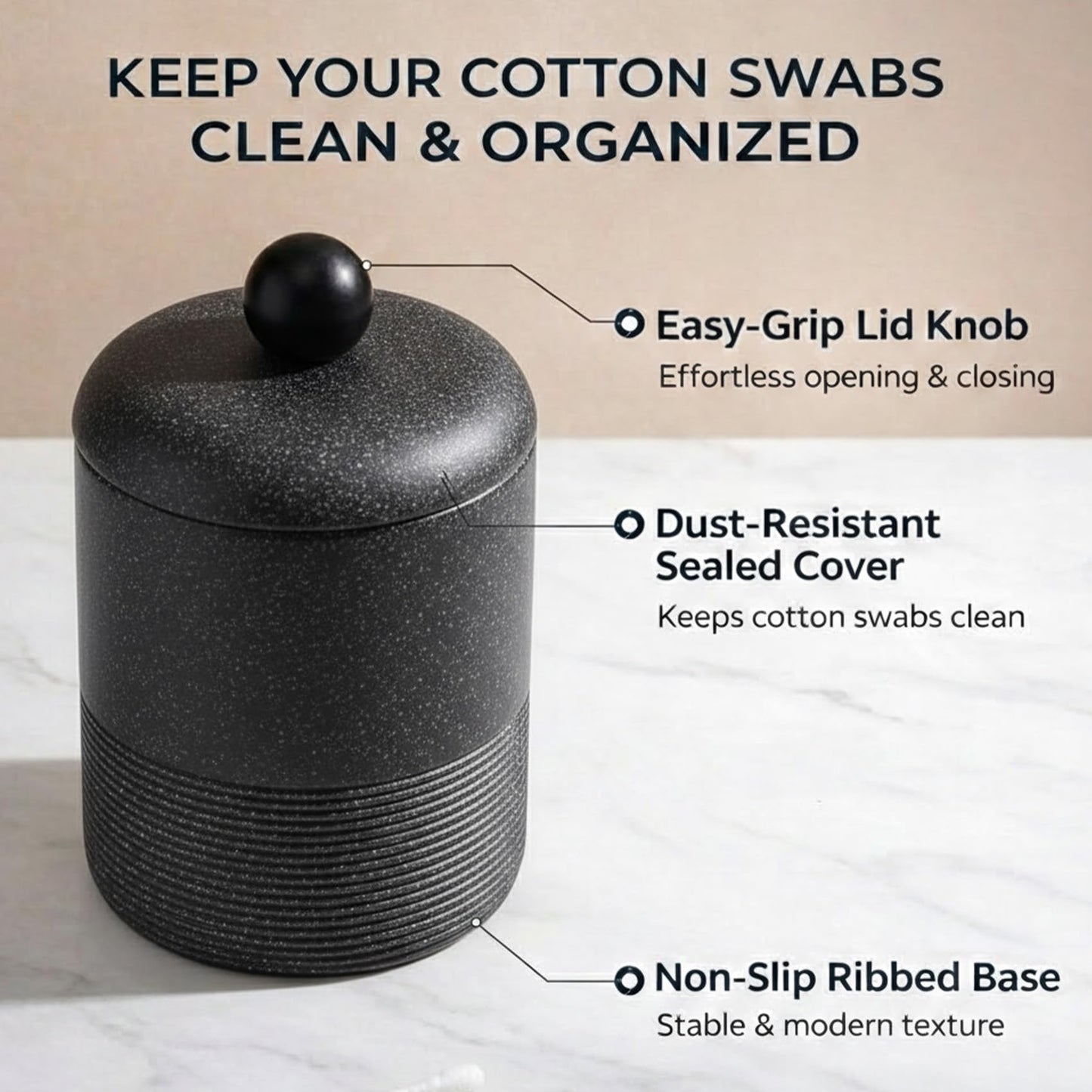 Blissilk Cotton Pad Holder with Lid, Durable Resin Cotton Bud Holder Bathroom Jar Canister for Cotton Swabs, Floss Swabs