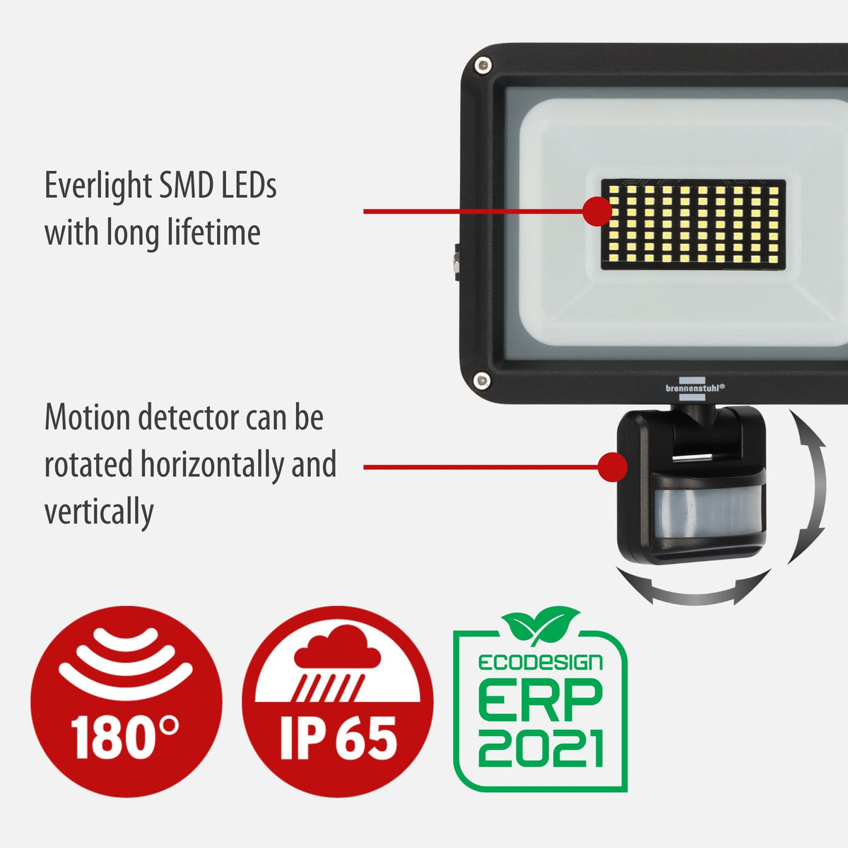 Brennenstuhl LED Spotlight JARO 4060 P (LED Wall Floodlight for Outdoor use IP65, 30W, 3450lm, 6500K, with Motion Detector and Twilight Sensor)