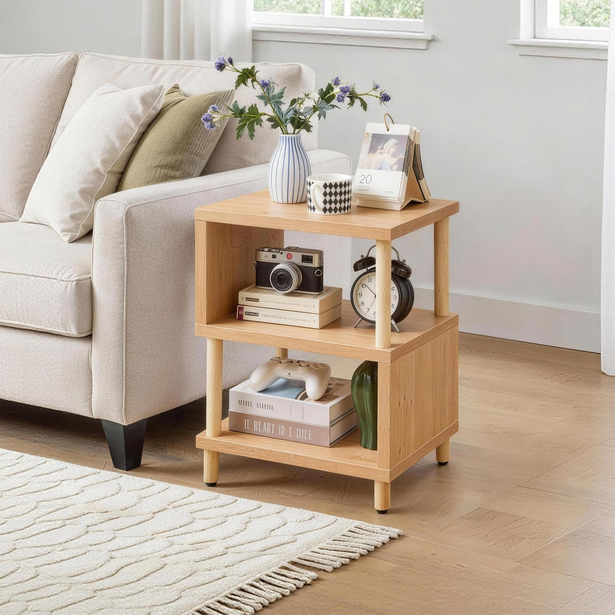 Aibiju 3-Tier Side Table, Small End Table, Industrial Nightstand with Storage Shelf, Bedside Table for Bedroom, Living Room, Hallway, Balcony