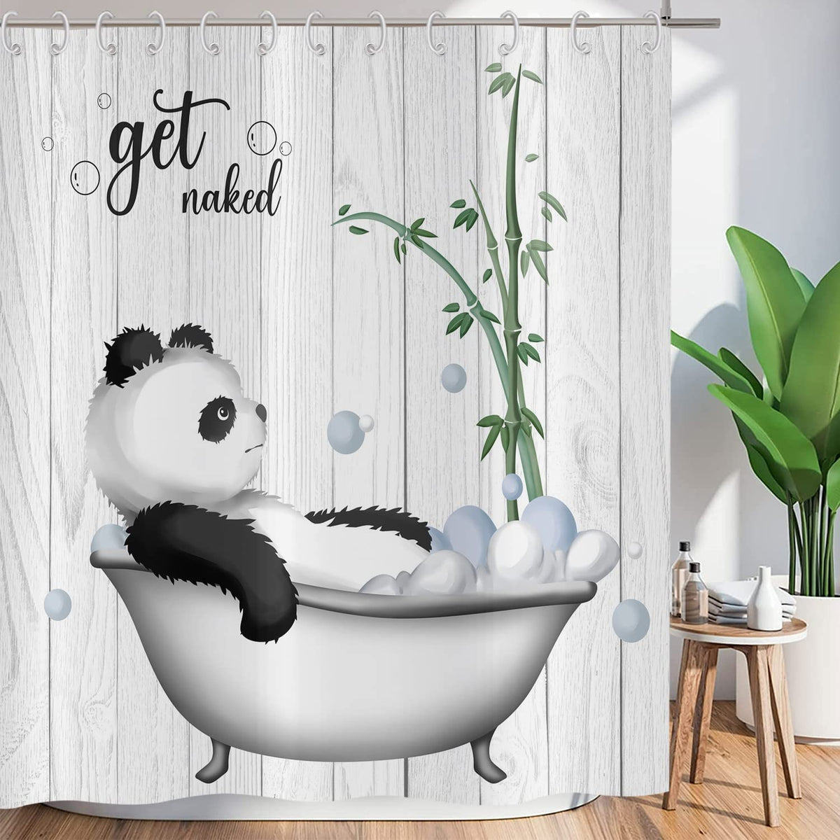 ASDCXZ Shower Curtain Funny 180x180 cm, Panda Takes A Bath in Bath Funny White Washable Textile Bathroom Curtains Polyester Fabric Waterproof Shower