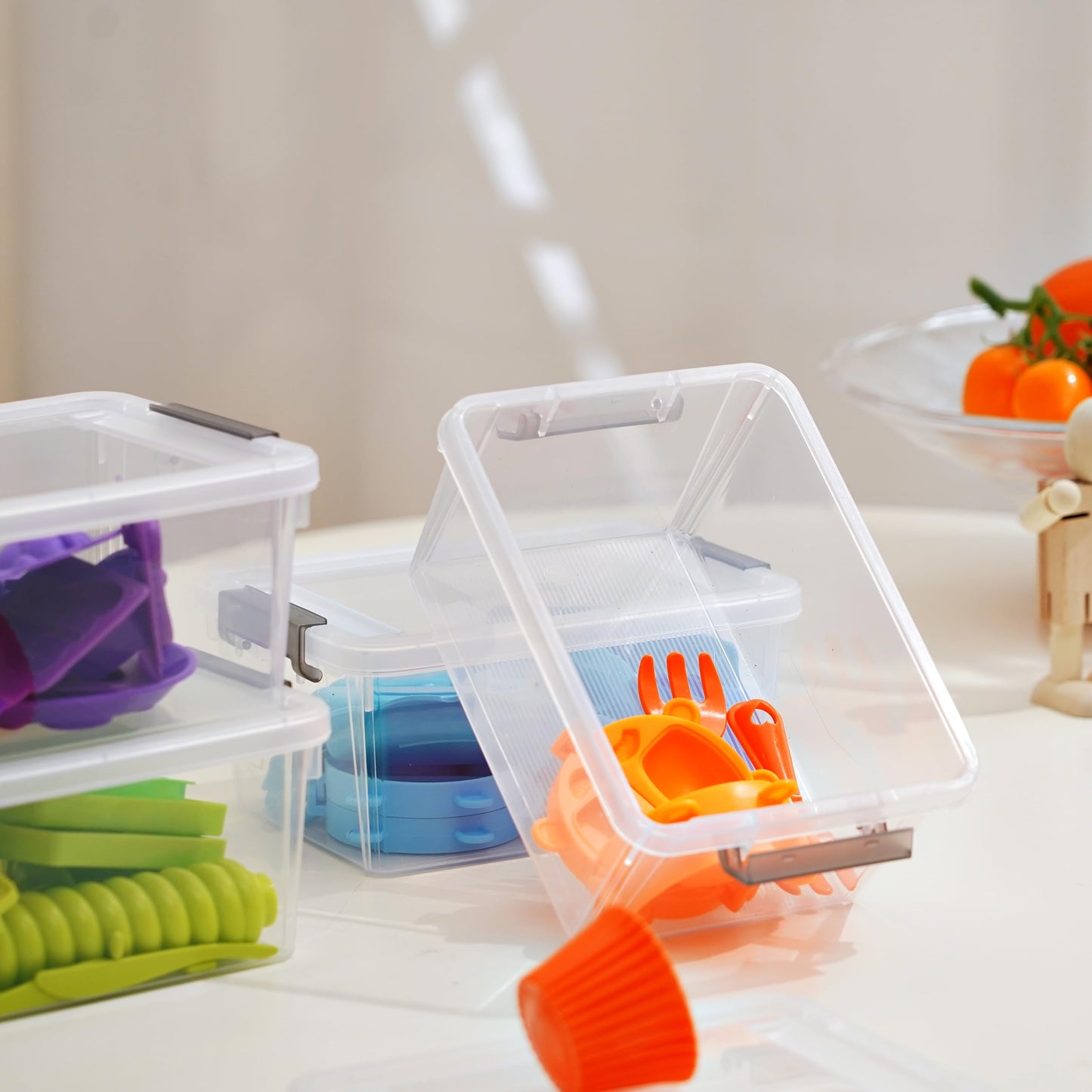 Citylife 6 Pack Plastic Storage Box Small Stackable Storage Box with Clear Storage Boxes with Handles for Kitchen Closet,17.7x13x8.2cm