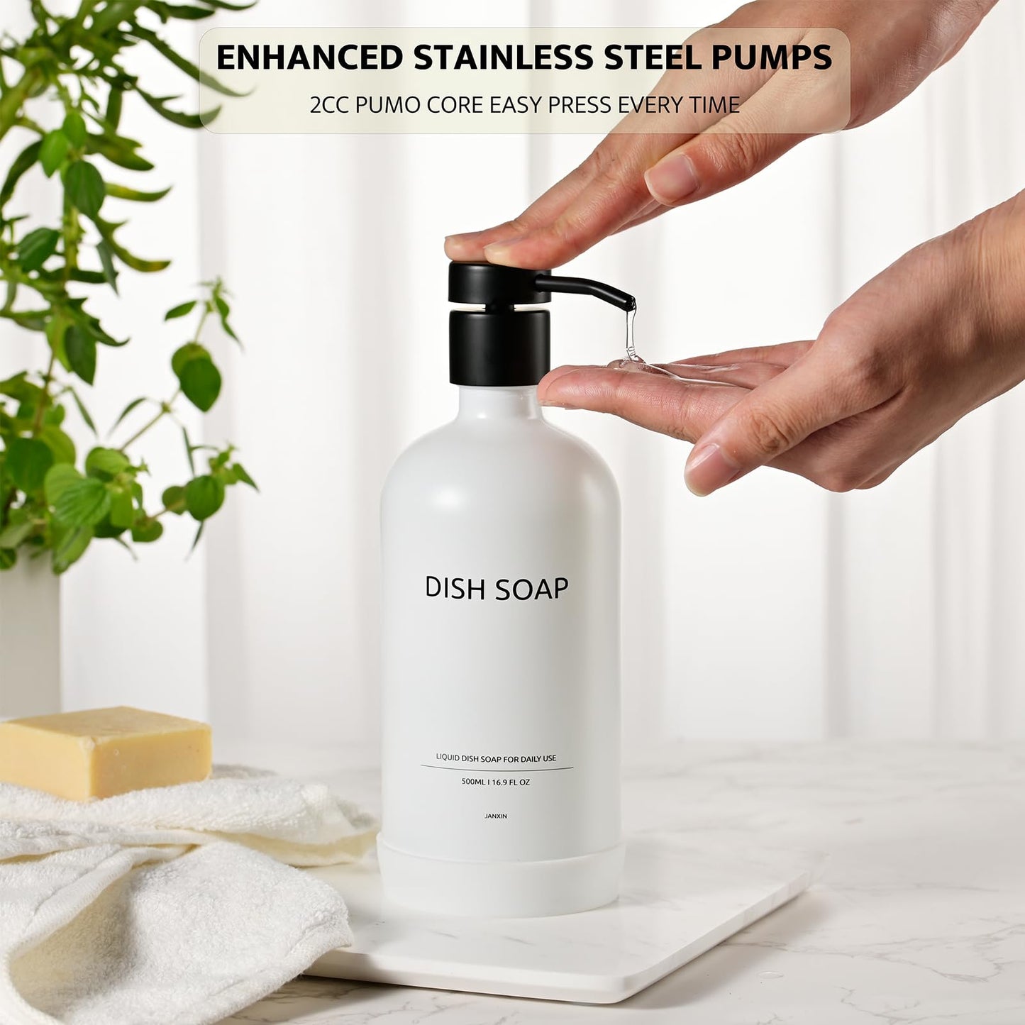 Janxin Glass Soap Dispenser, Kitchen Soap Dispenser Set, Suitable for Kitchen Sink Decoration, Bathroom Hand Washing