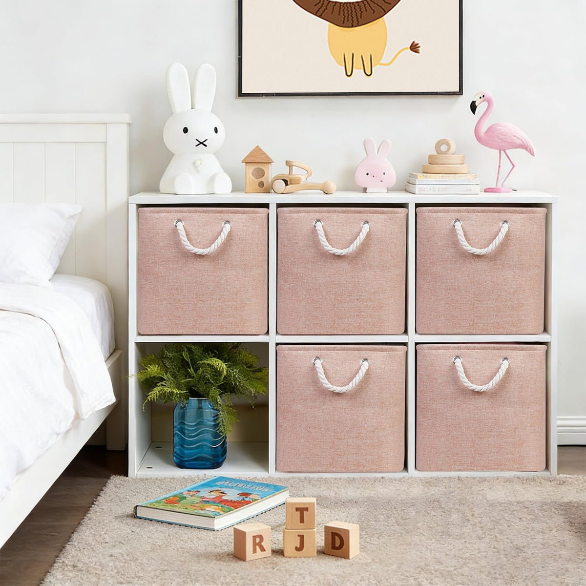 JUNLAI 3 Pack Fabric Storage Boxes, Kallax Storage Boxes 33 x 38 x 33 with Handles, Foldable Large Storage Pink Basket for Office & Home, Book