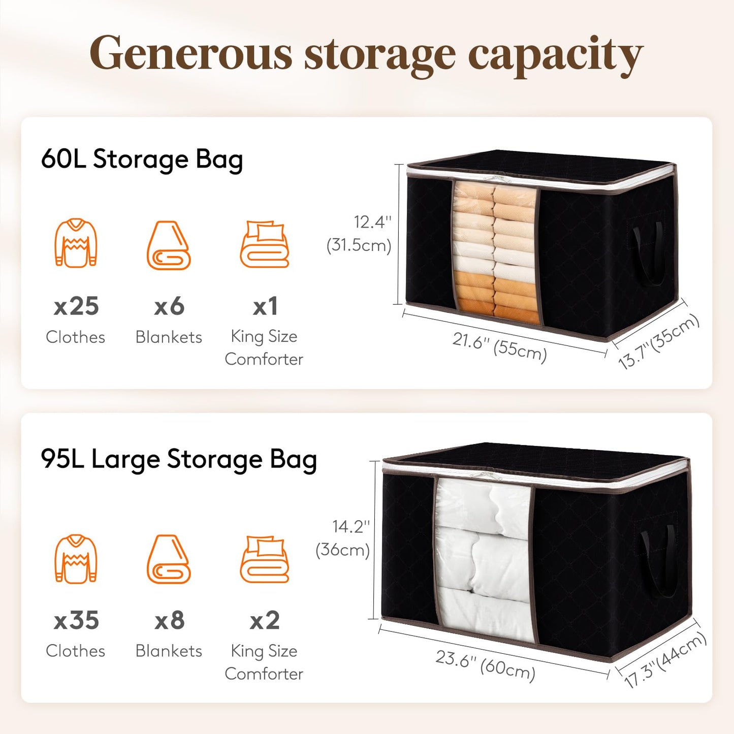 Lifewit 3 Pack 95L Clothes Storage Bags Large Storage Box with Lid Packing Boxes for Moving House with Reinforced Handle Thick Fabric Clear Window