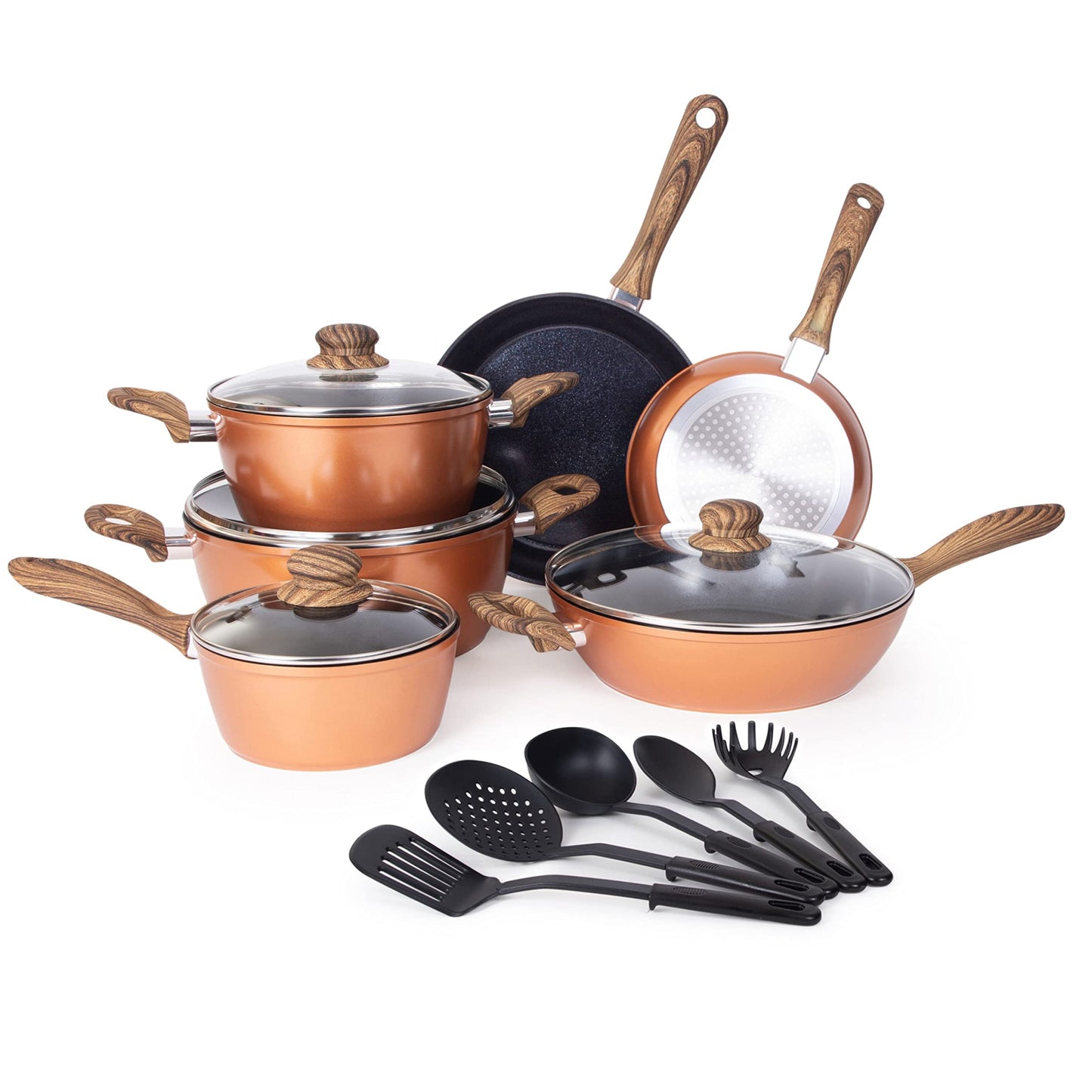 Non Stick Pots and Pans Set  Induction Hob Pots Set  15pcs Kitchen Cookware with Lids  Cooking Copper Saucepan Pots  by Nuovva