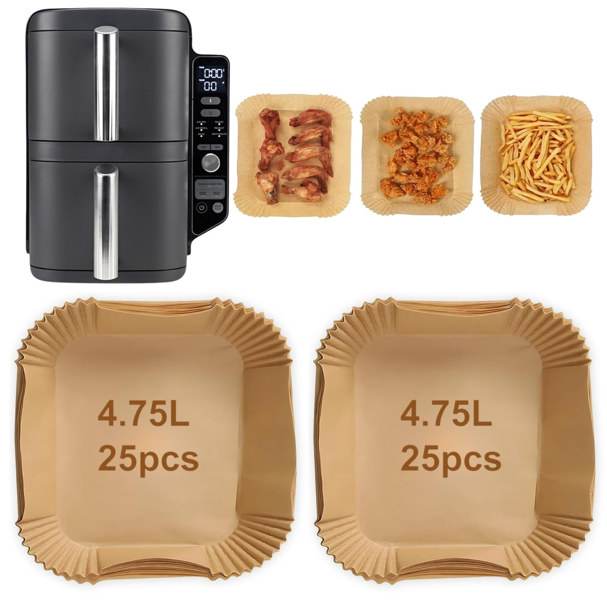 Air Fryer Liners for Ninja Double Stack SL400UK 9.5L, SL300UK 7.6L & Crispi FN101 3.8L ? Non-Toxic, BPA-Free, Disposable Paper SL400UK Liners ? 50