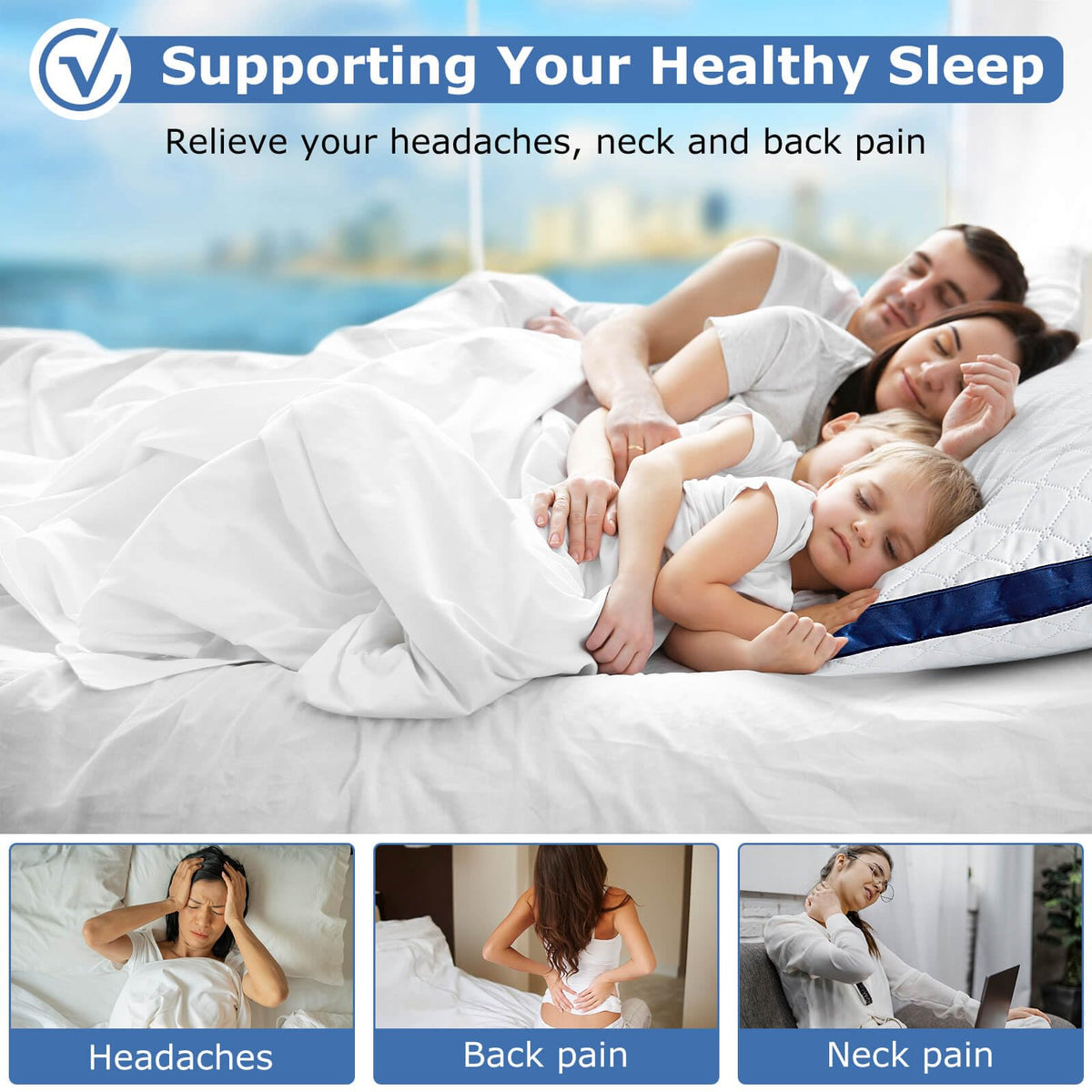 Slybear Pillows 2 Pack, Hotel Quality Bed Pillows with Down Alternative for Neck and Shoulder Pain, Supportive Hypoallergenic Skin-friendly Standard