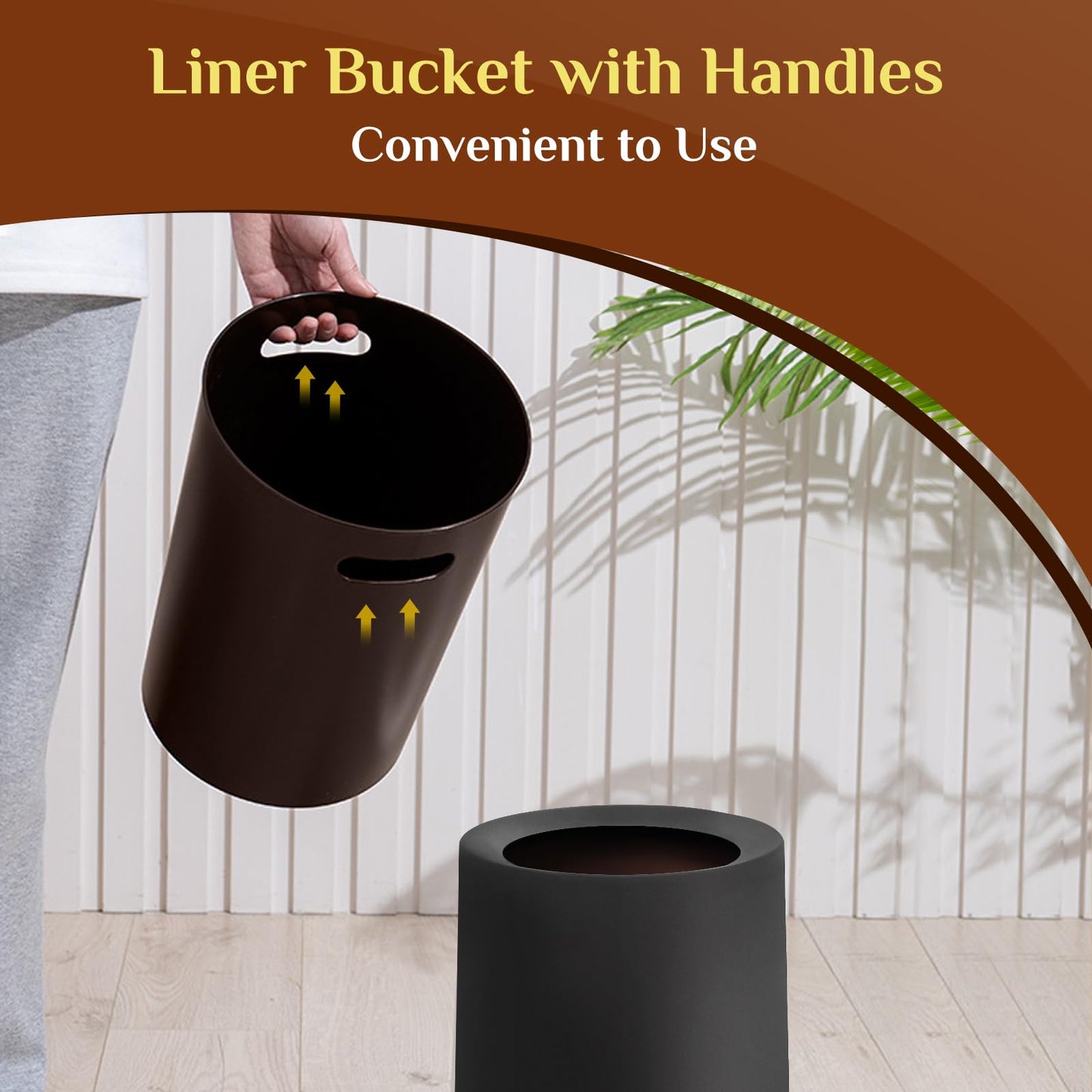 Black Bathroom Bin 12L With Inner Bucket, Hidden Bag Design, 2 Pack Modern Open Top Touchless Bathroom Can, Minimalist Plastic Bin for Bedroom