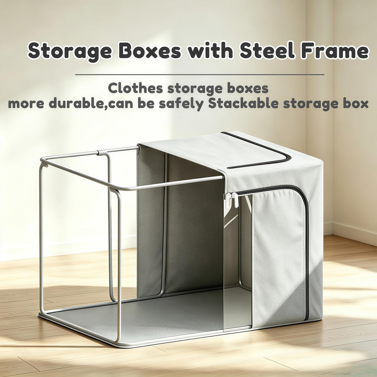 Resszo Large Clothes Storage Boxes, 2 Pack Foldable Oxford Cloth Steel Frame Box, Clear Window & Carry Handles, Waterproof