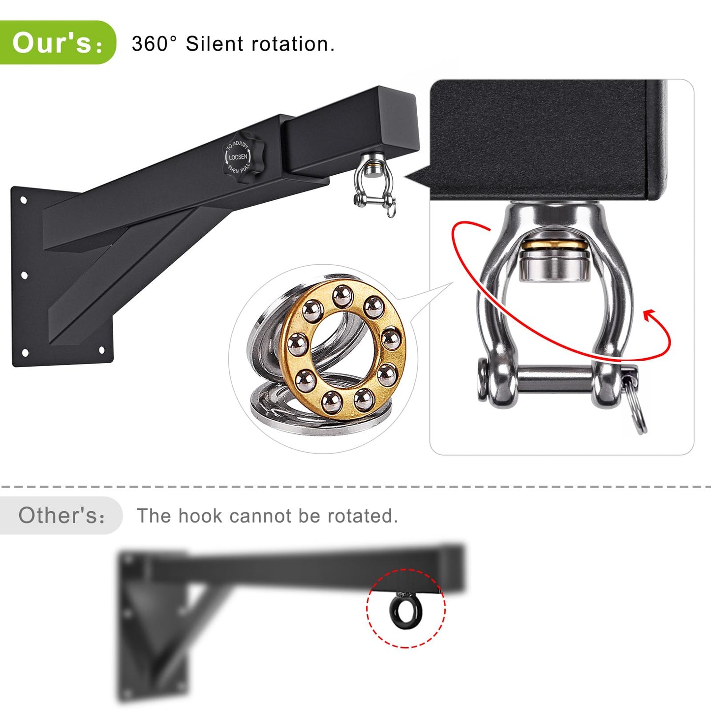 BeneLabel Punch Bag Bracket, Boxing Bag Wall Stand Frame Heavy Duty Speed Bag Hanger Silent Rotation with Adjustable 44-64cm Length for Boxing