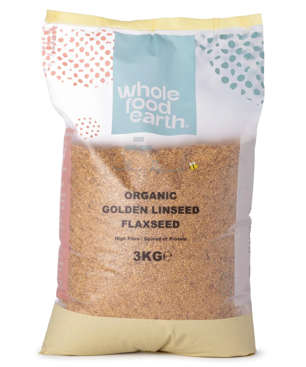 Wholefood Earth Organic Golden Linseed/Flaxseed ? 3 kg | Raw | GMO Free | Vegan | High Fibre | Source of Protein | Certified Organic