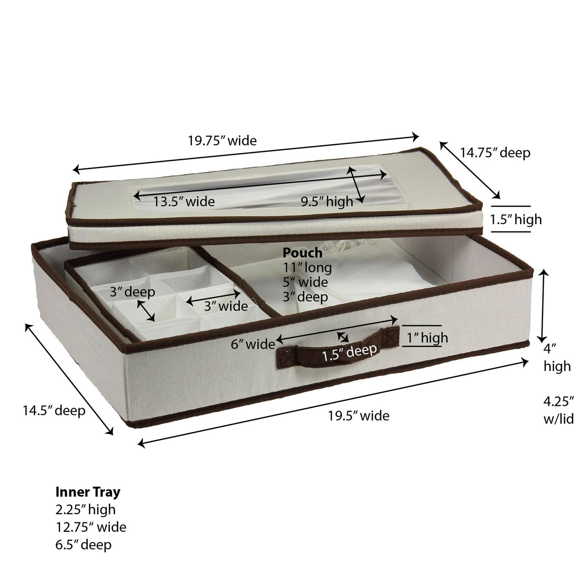 Household Essentials Vision Window Tabletop Set Chest, Natural Canvas with Brown Trim